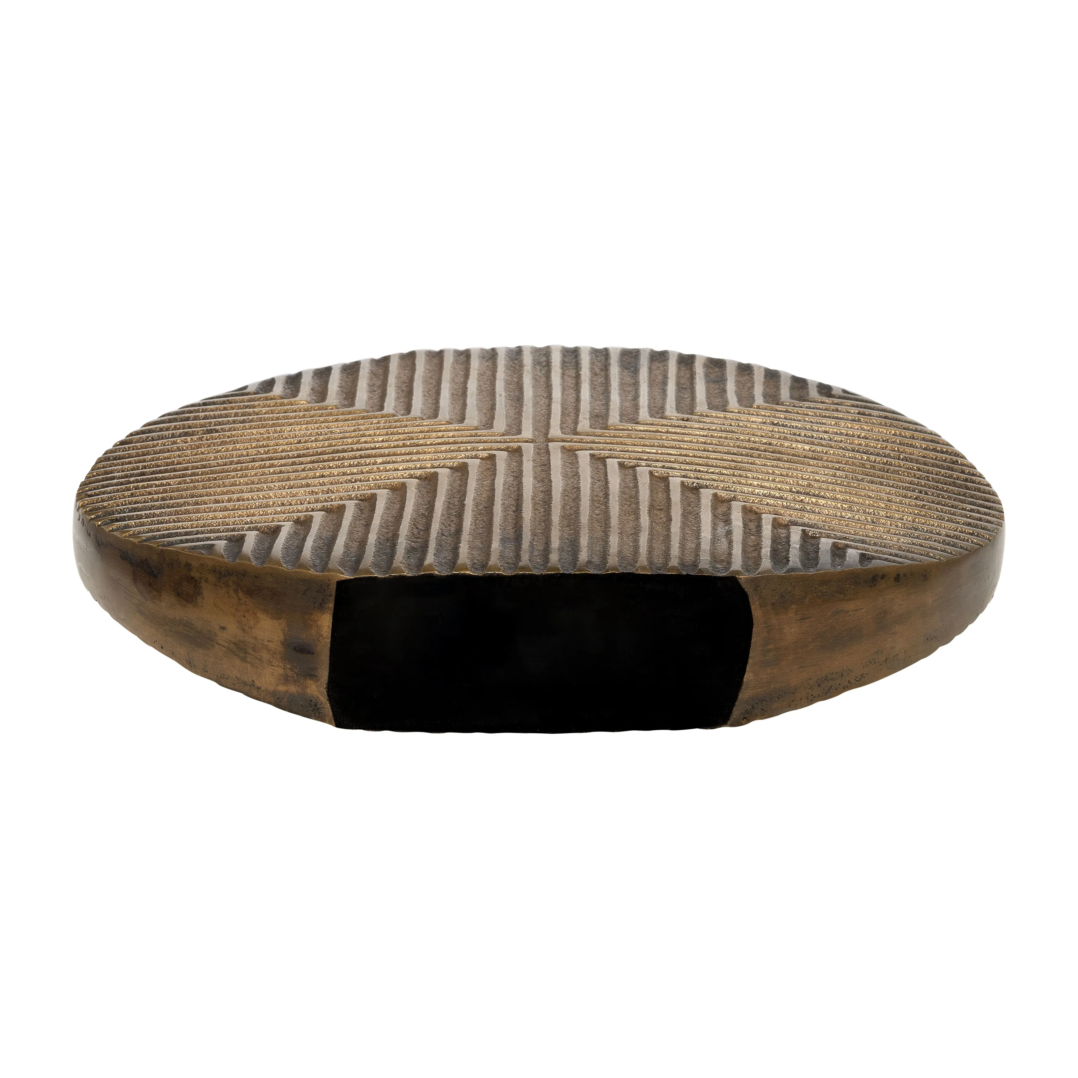 METAL, 13"H ROUND RIBBED VASE, BRASS ANTIQUE