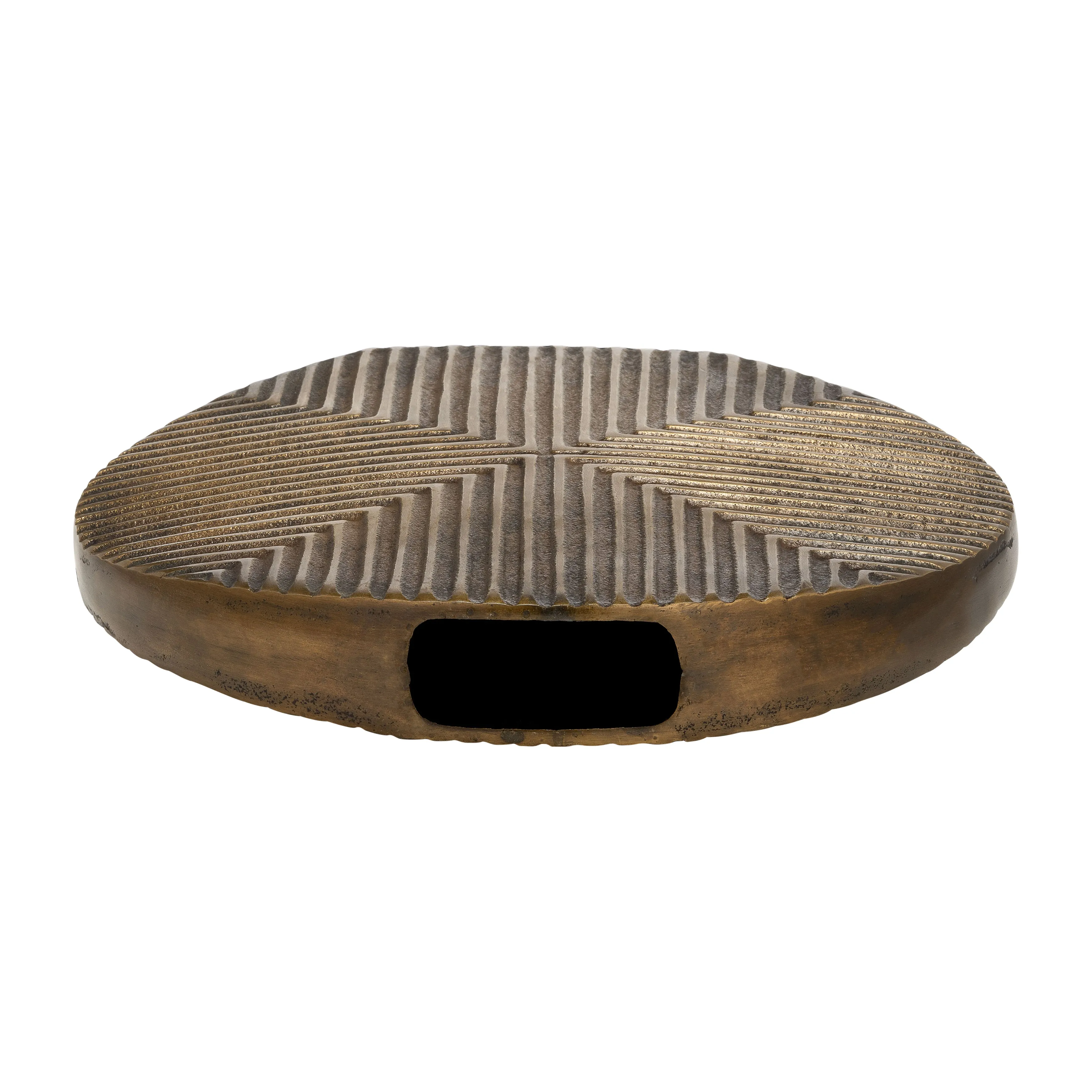 METAL, 13"H ROUND RIBBED VASE, BRASS ANTIQUE