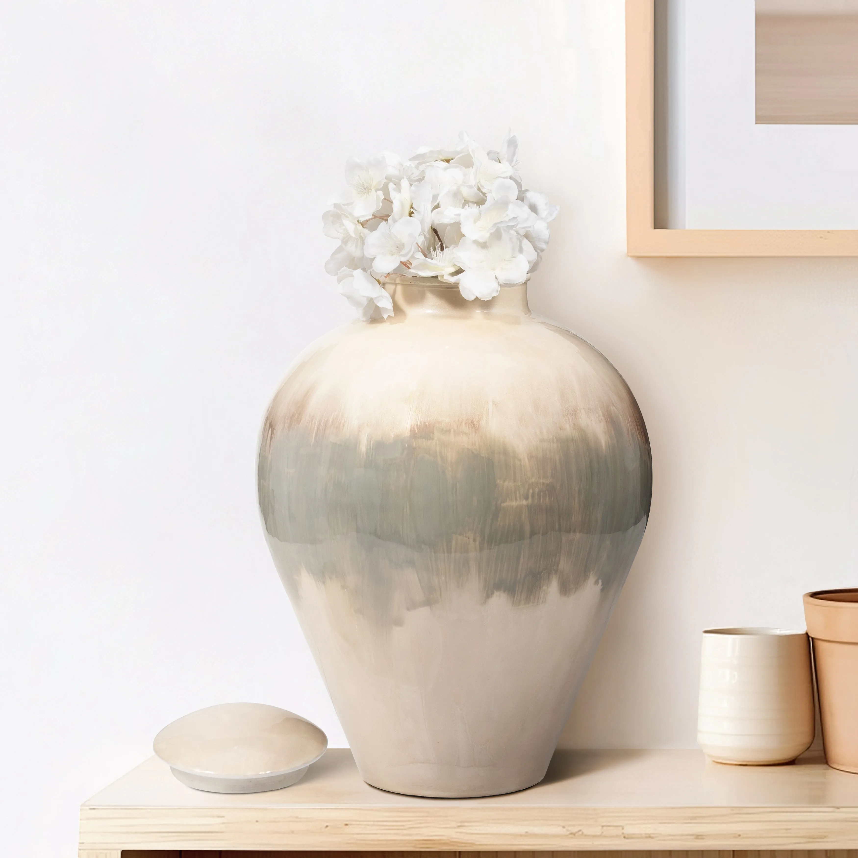 METAL, 14" TEMPLE VASE, PEARL