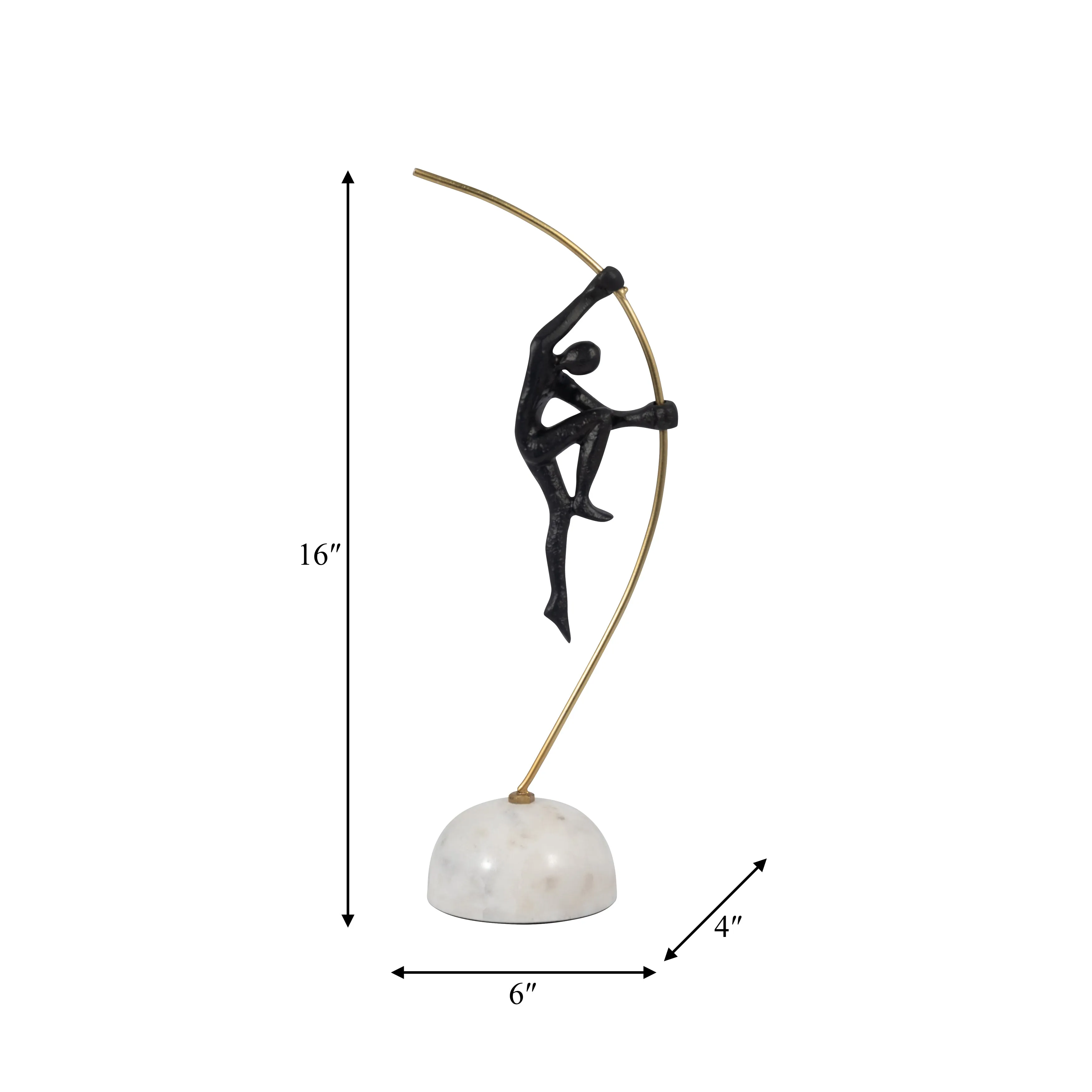 METAL, 16" GYMNAST ON POLE, BLACK/GOLD