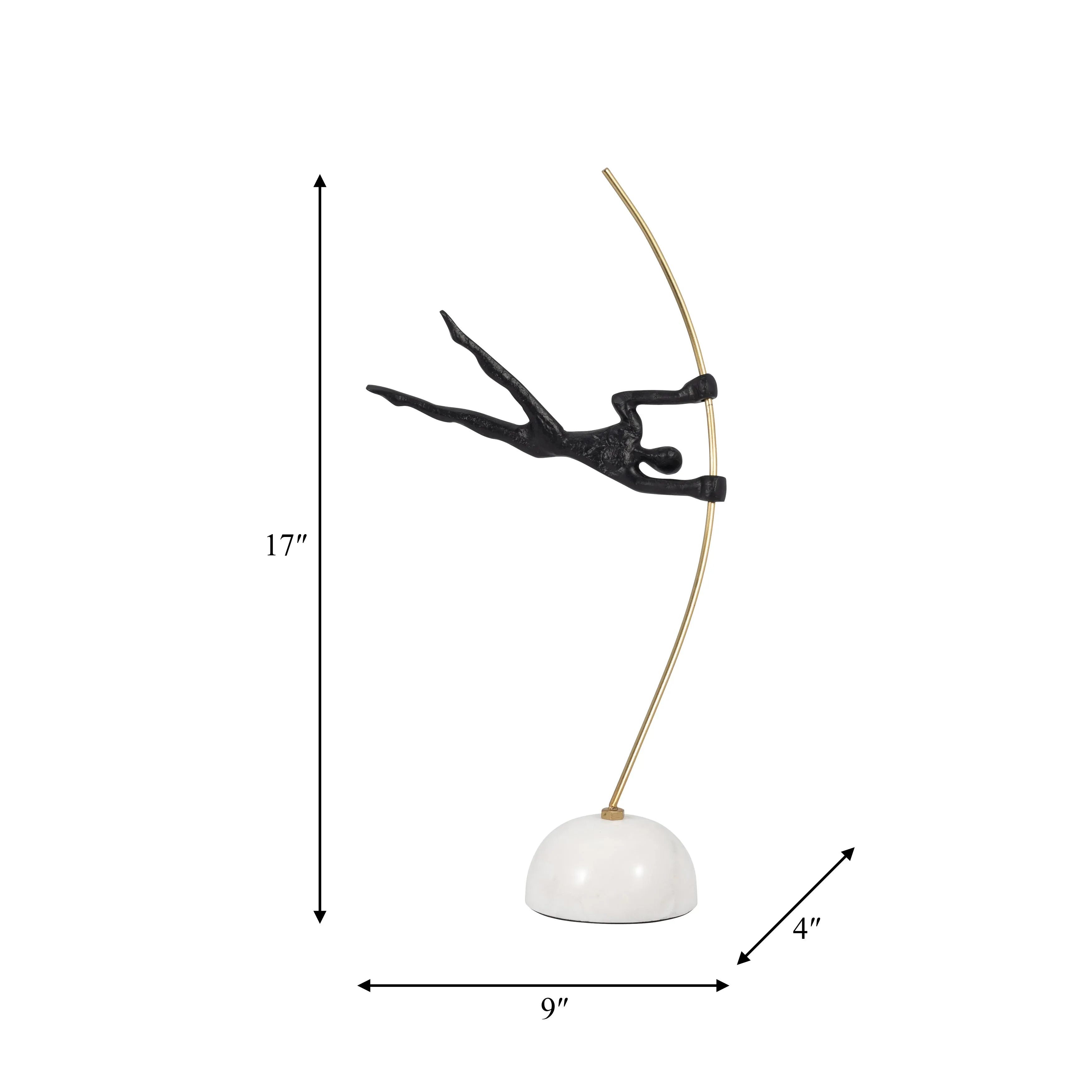 METAL, 17" GYMNAST ON POLE, BLACK/GOLD