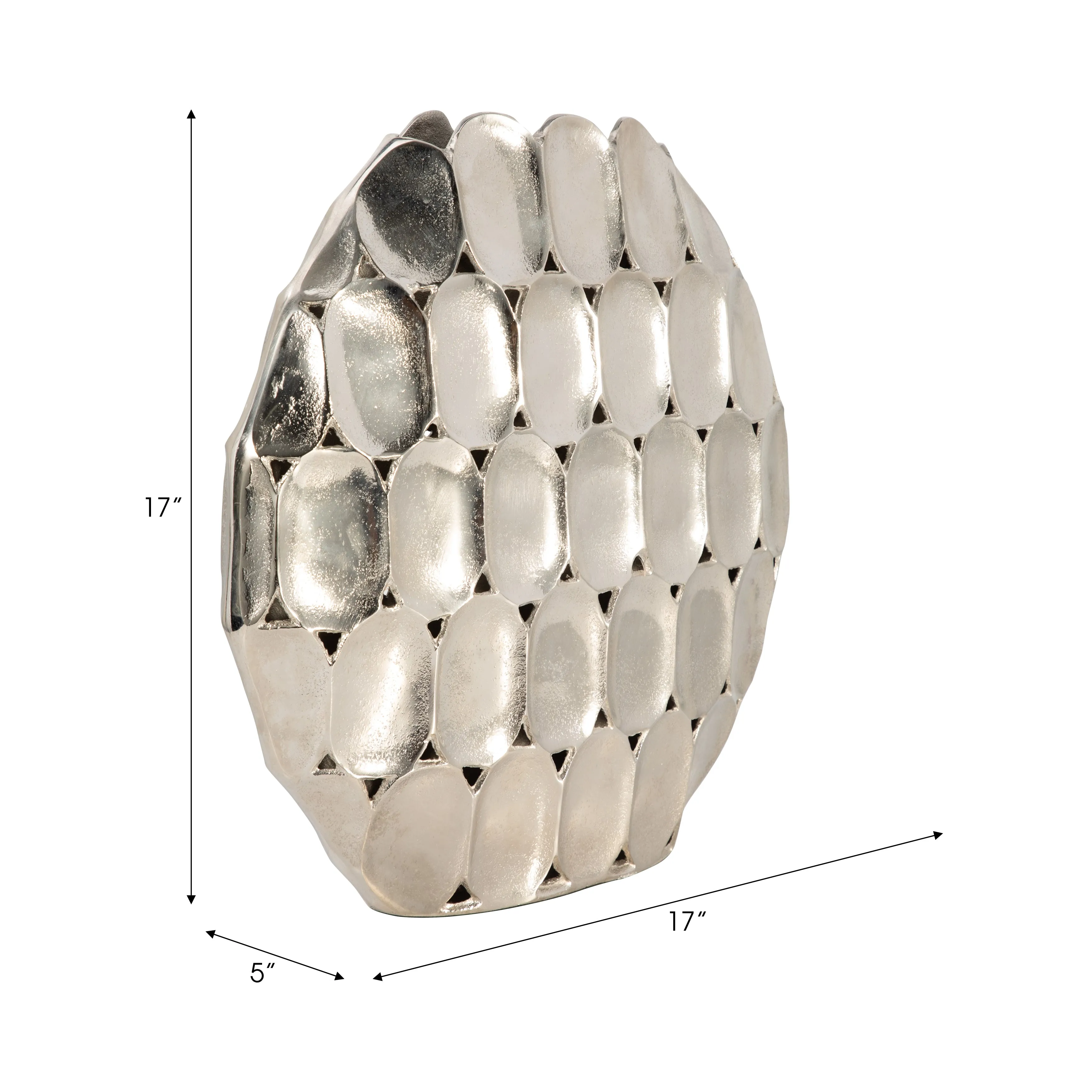 METAL, 17" OVAL VASE, SILVER
