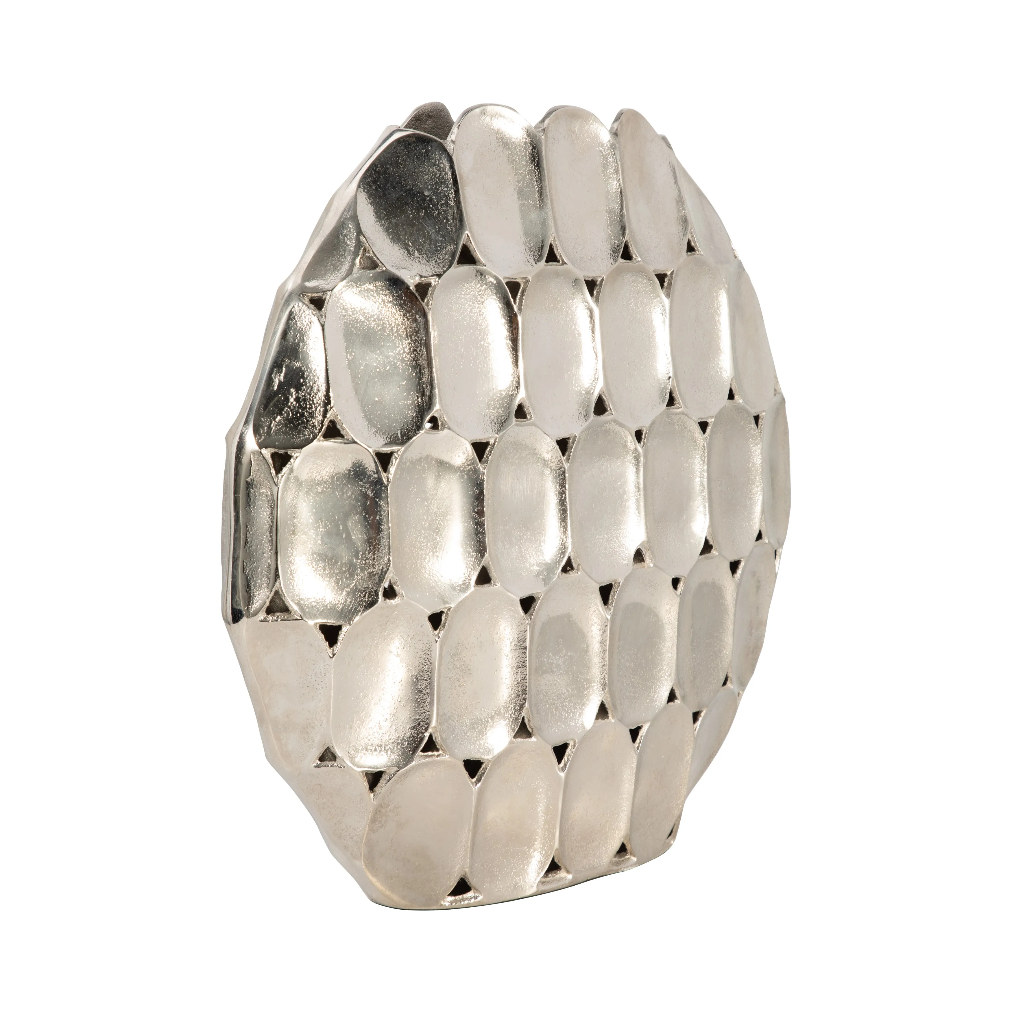 METAL, 17" OVAL VASE, SILVER