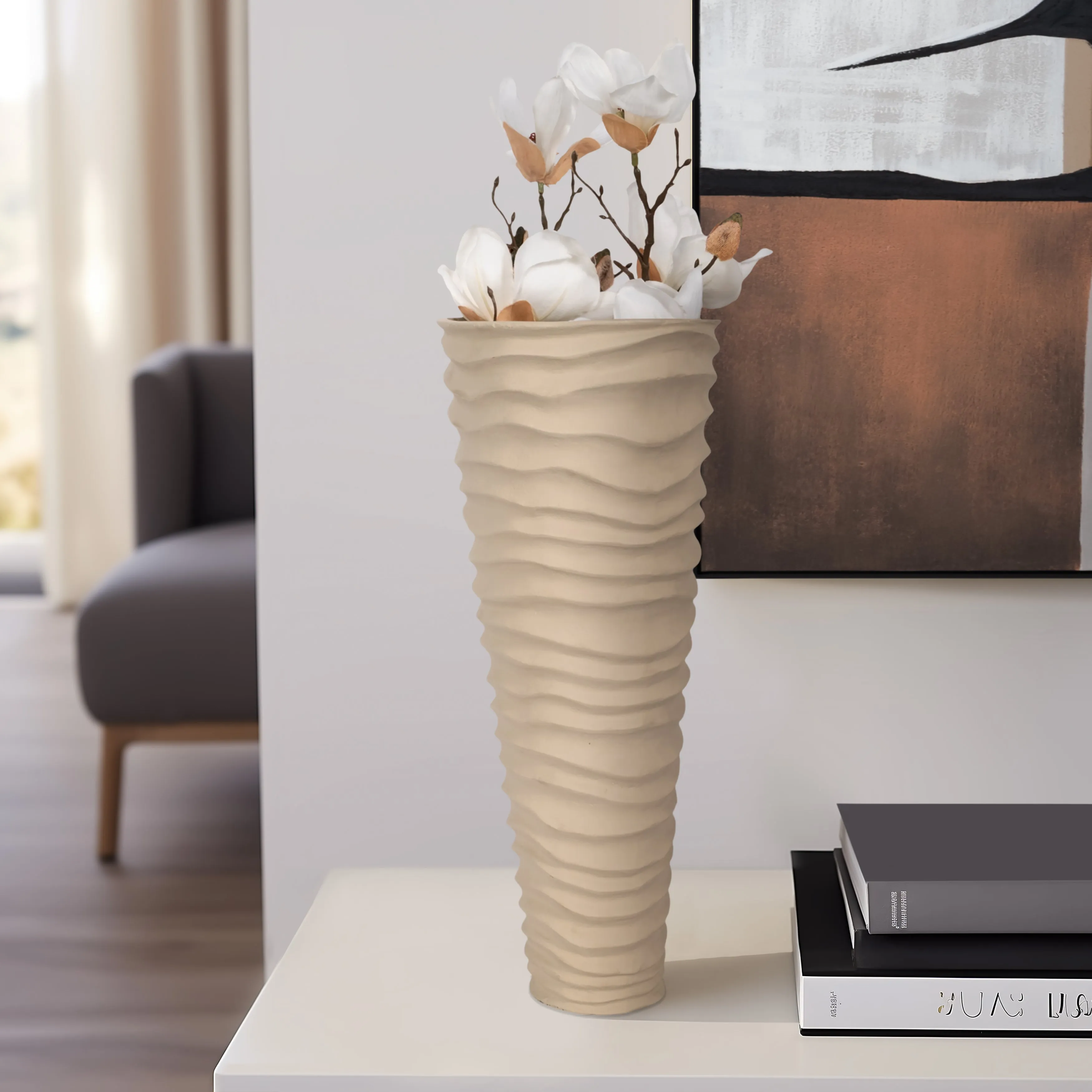 METAL 18", RUGGED VASE, IVORY/NICKEL