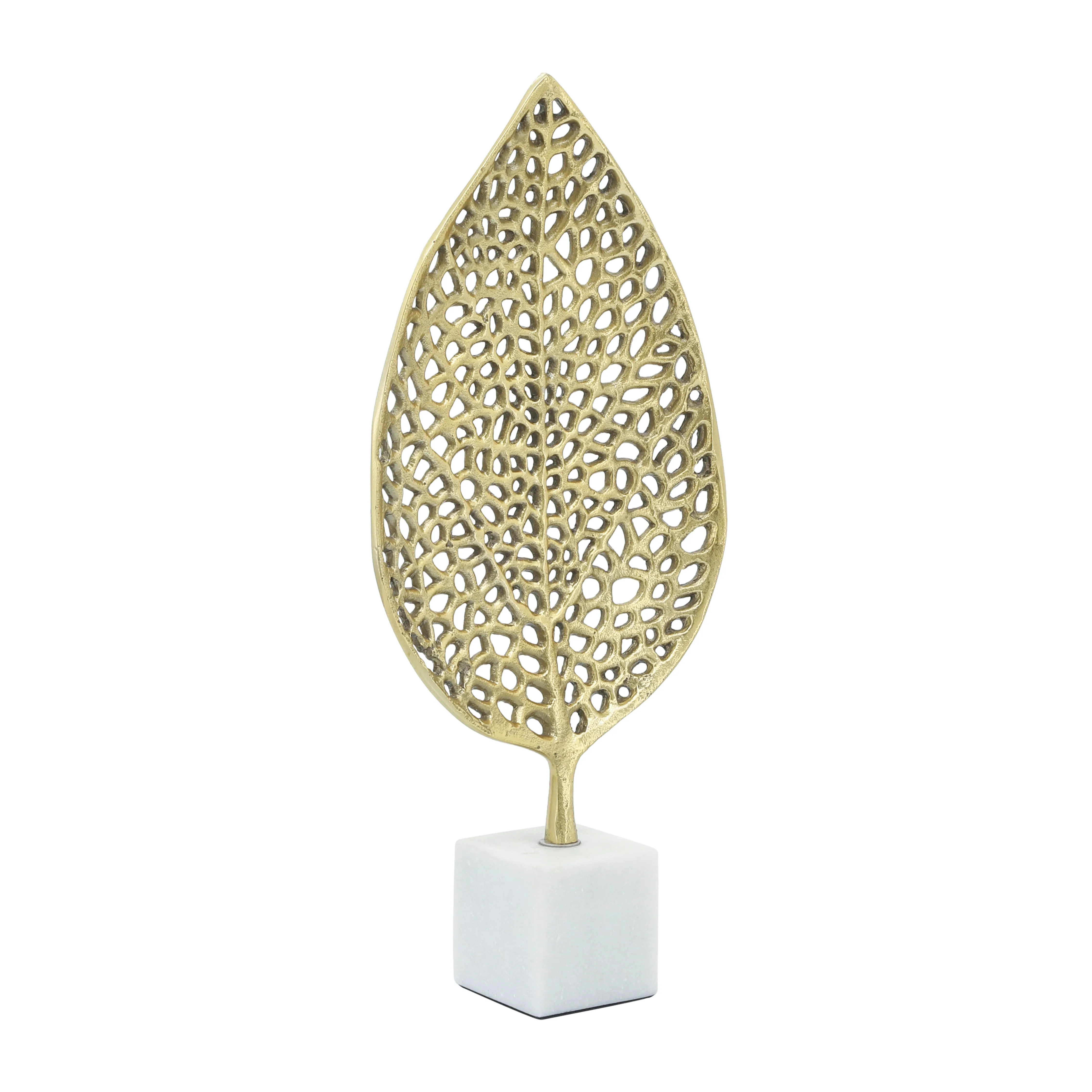METAL, 19"H LEAF ON STAND, GOLD
