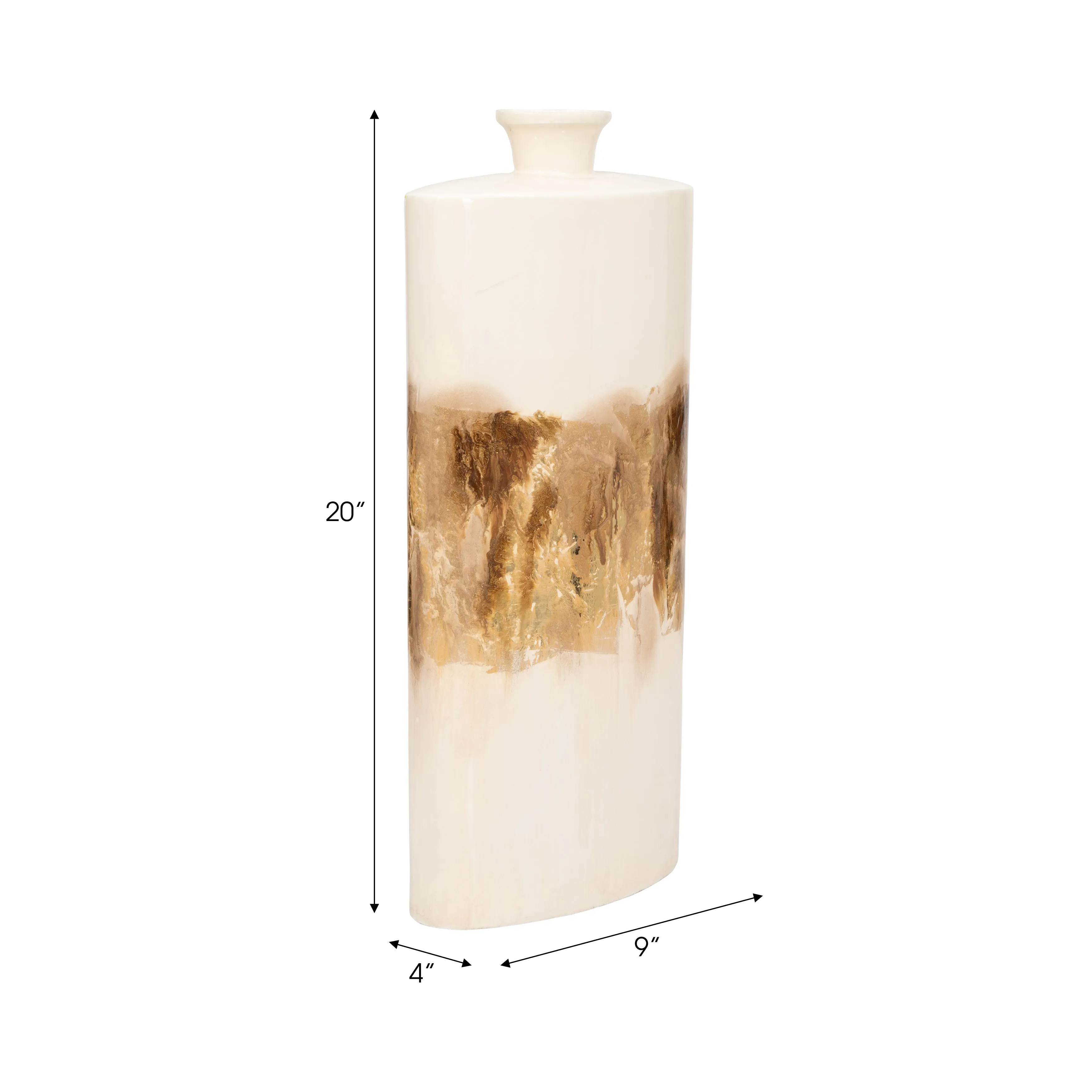 METAL, 20" FLASK VASE, PEARL/GOLD