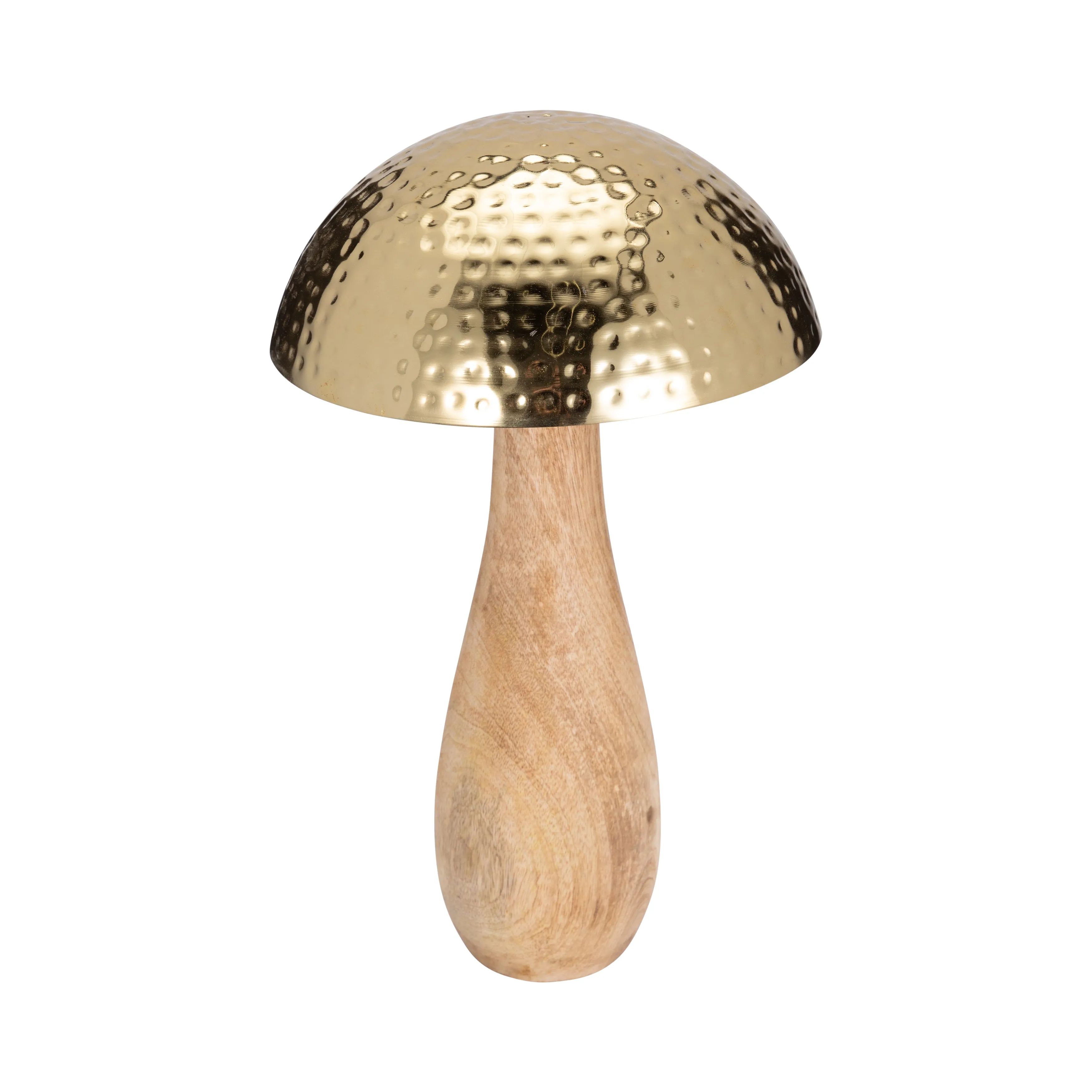 Metal, 20" Mushroom W/ Wood Base, Gold