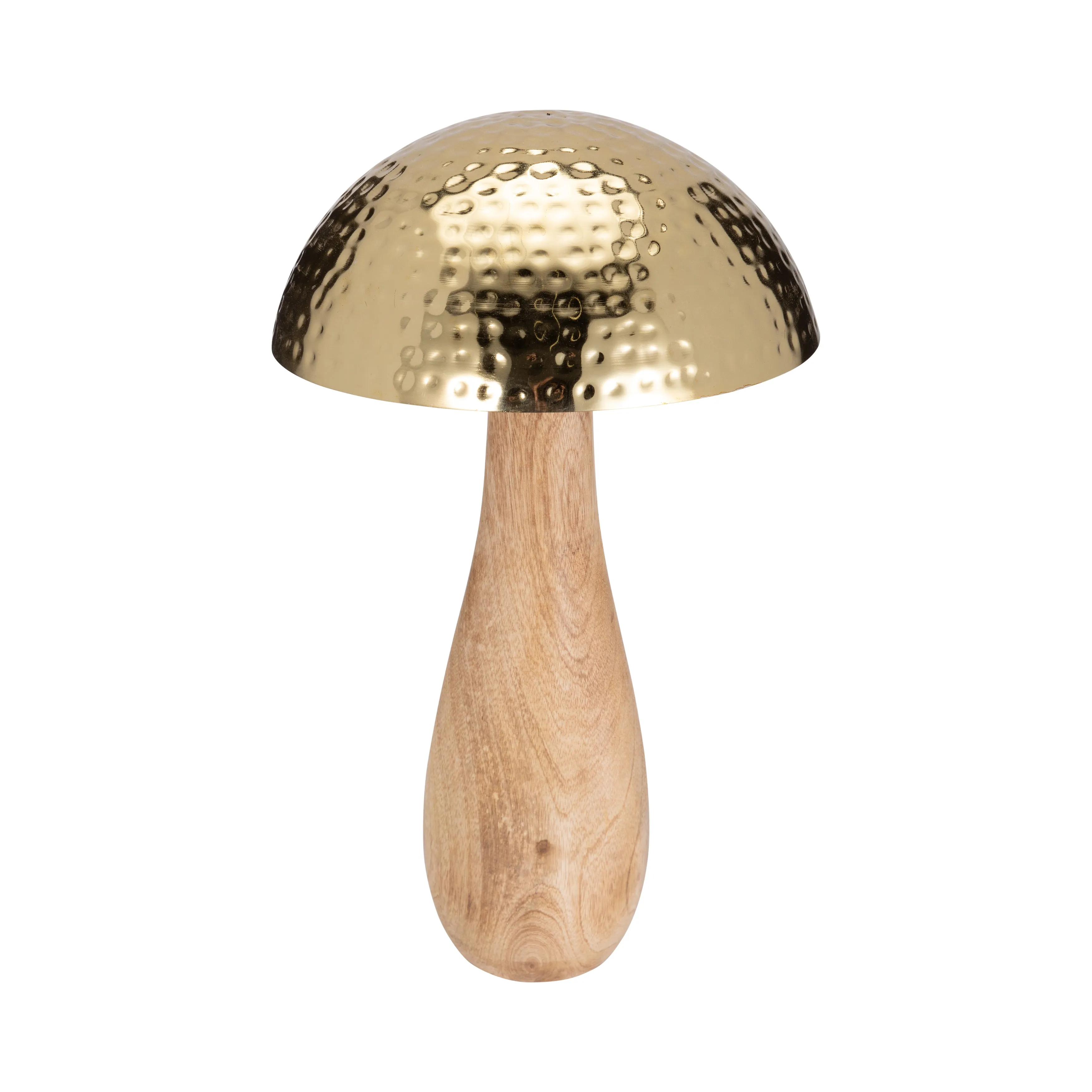 Metal, 20" Mushroom W/ Wood Base, Gold