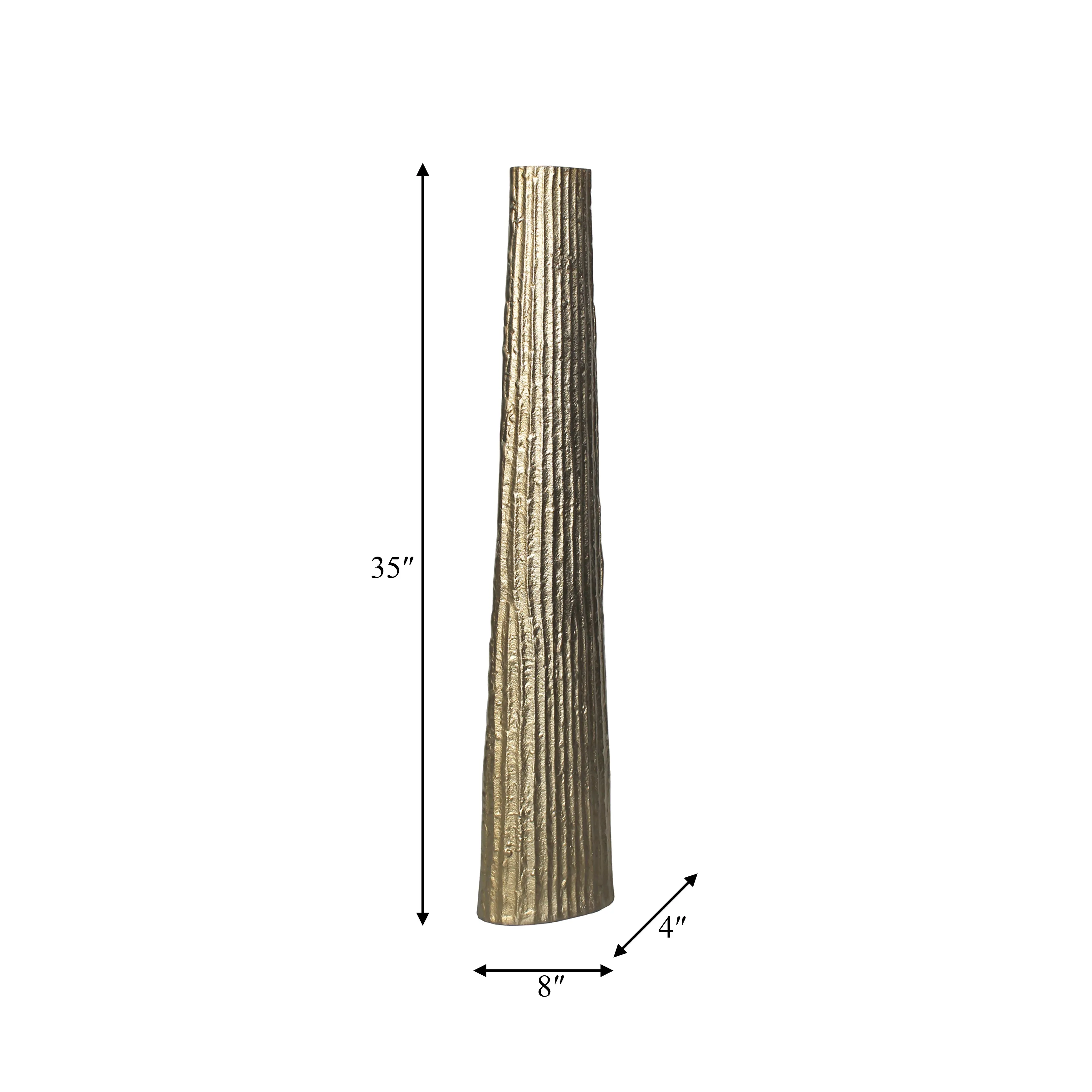 METAL, 35" RIBBED FLOOR VASE, GOLD