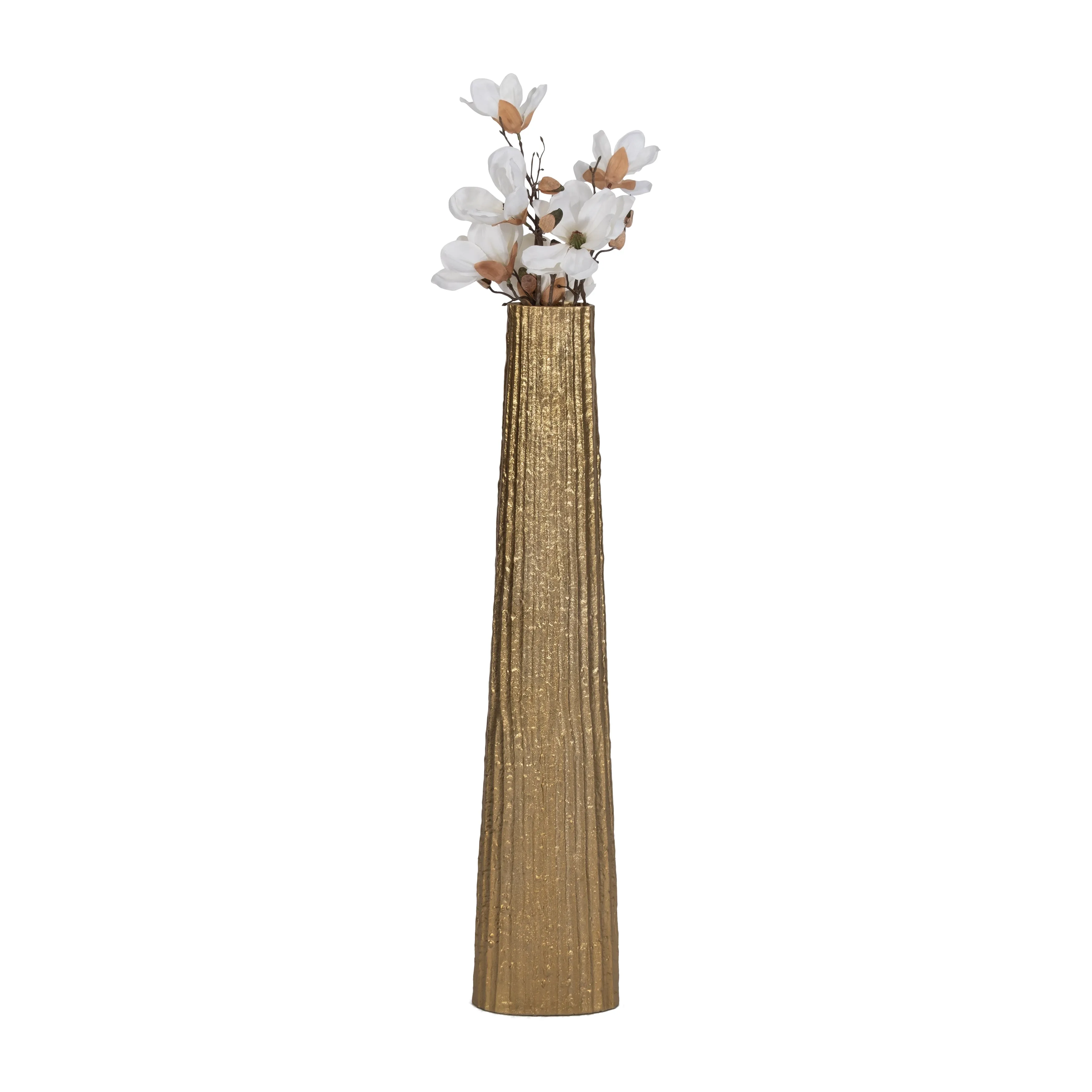 METAL, 35" RIBBED FLOOR VASE, GOLD