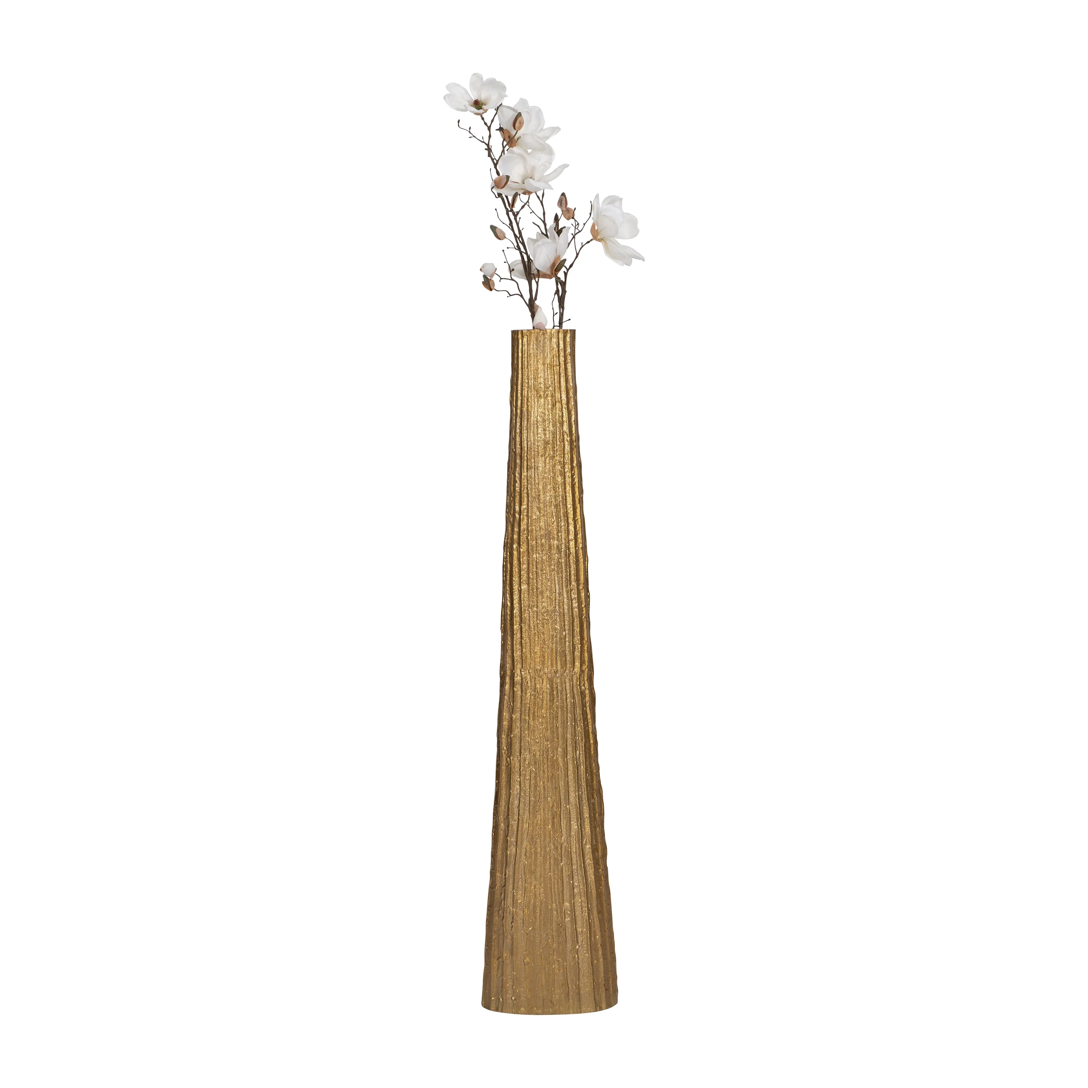 METAL, 48" RIBBED FLOOR VASE, GOLD