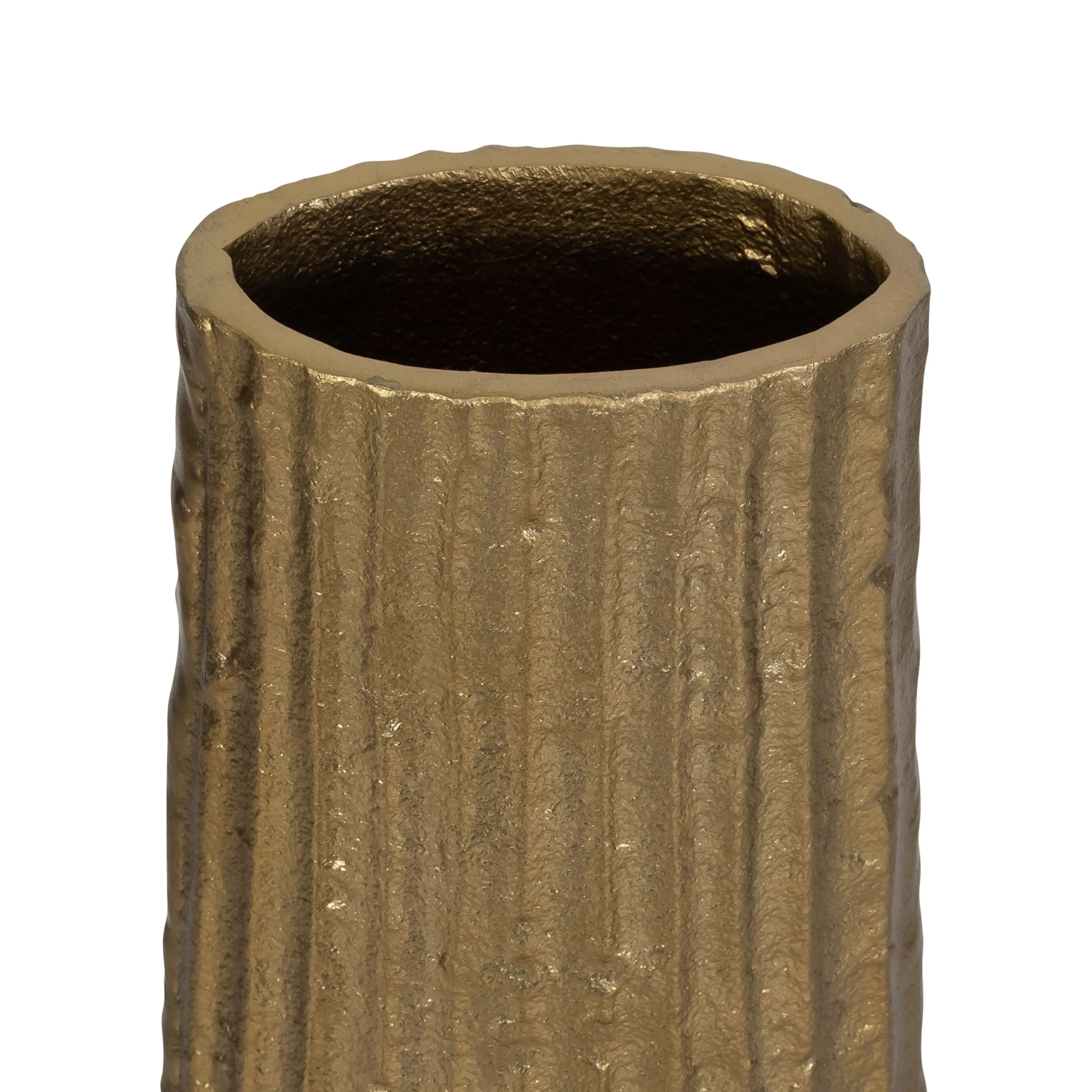 METAL, 48" RIBBED FLOOR VASE, GOLD