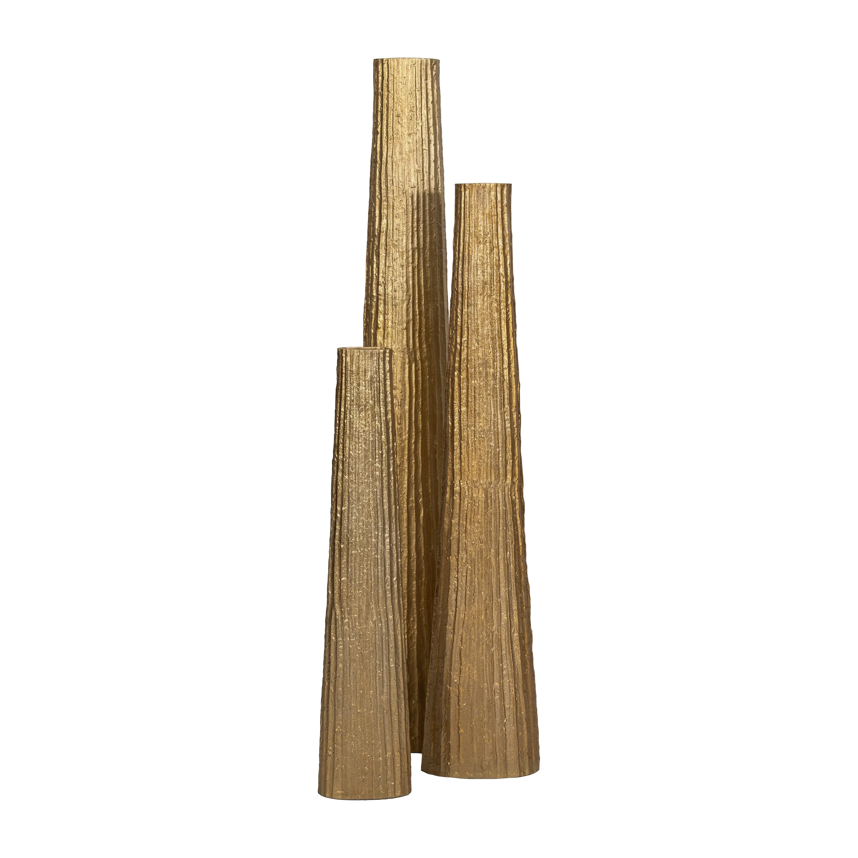 METAL, 48" RIBBED FLOOR VASE, GOLD
