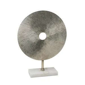 Metal Disk Sculpture On Stand, Silver