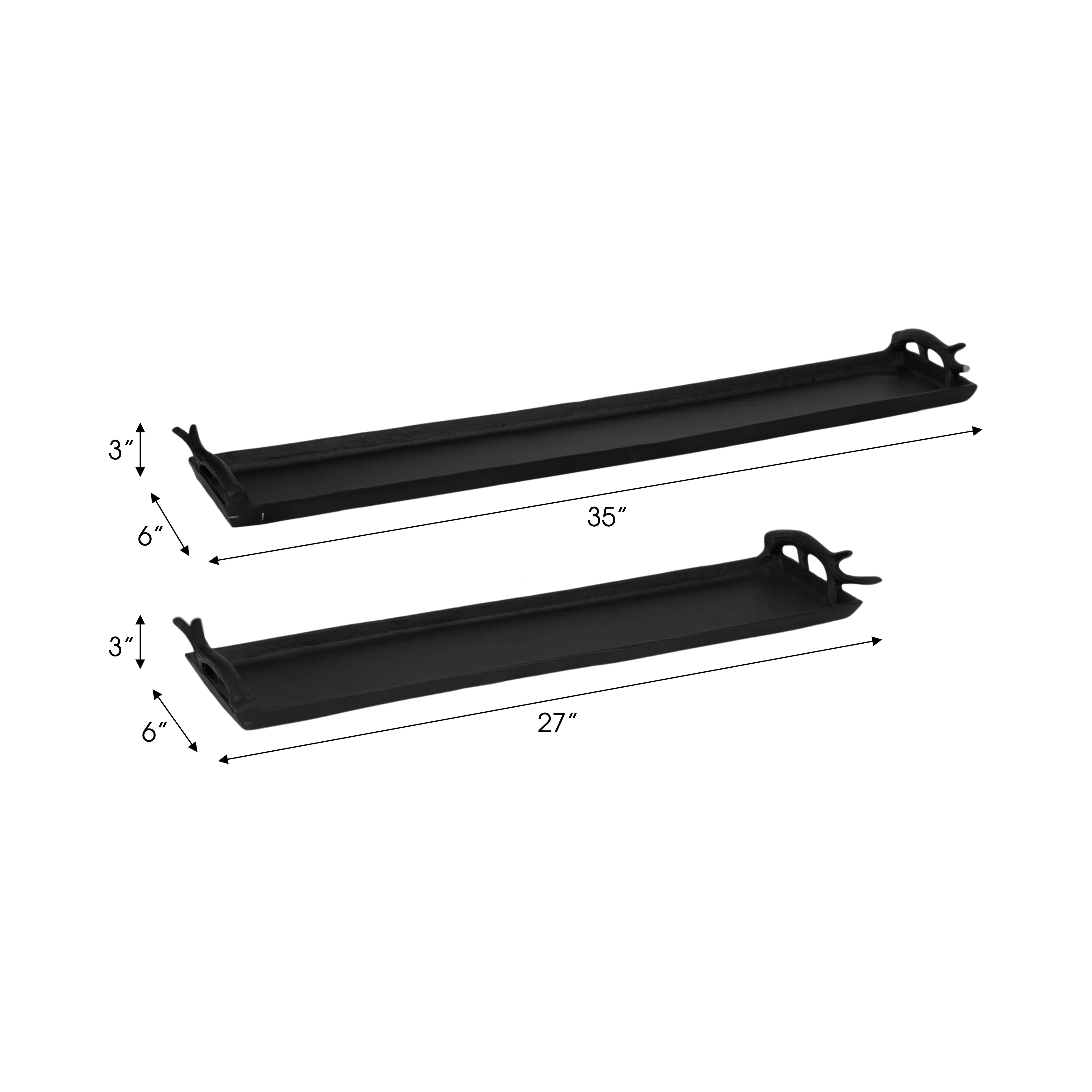 Metal, S/2 27/35" Trays W/ Antler Handle, Black