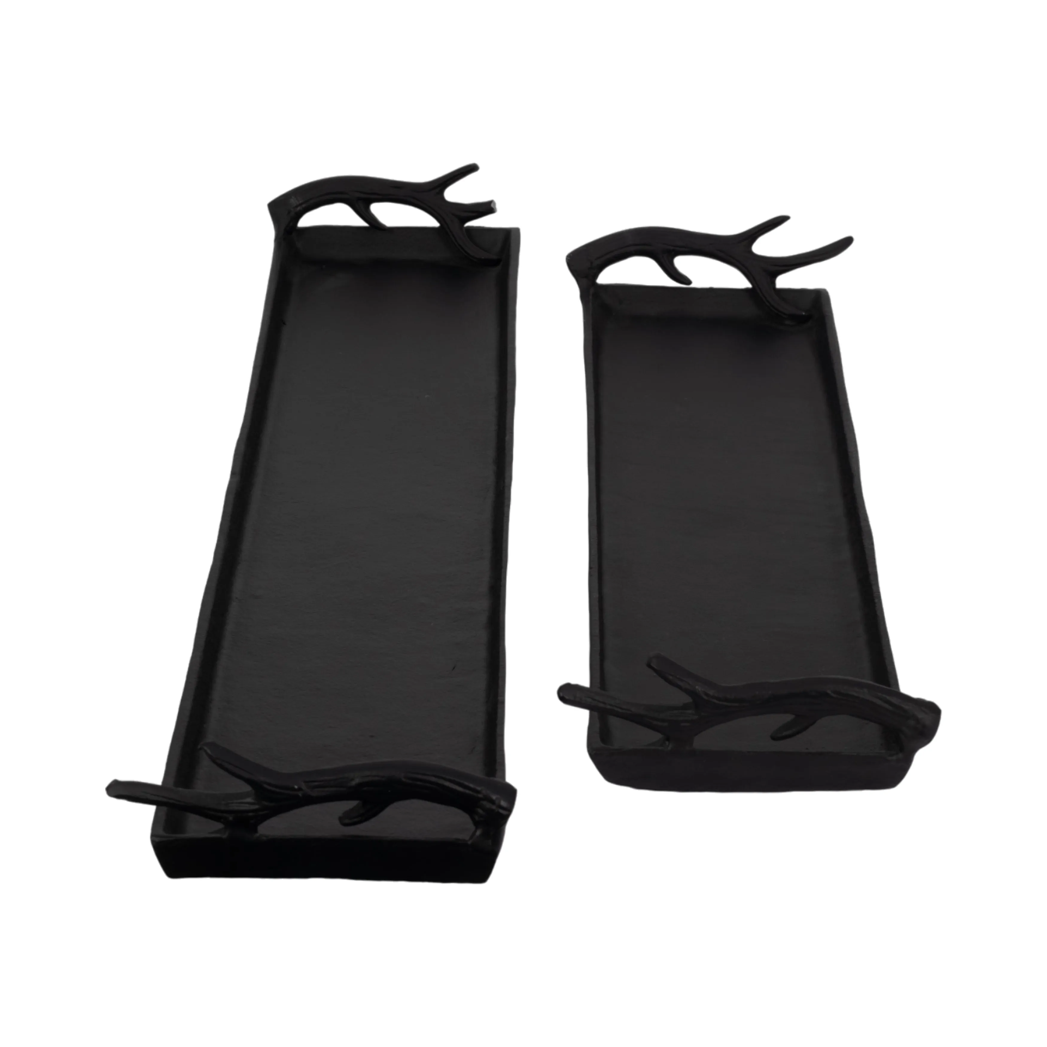 Metal, S/2 27/35" Trays W/ Antler Handle, Black