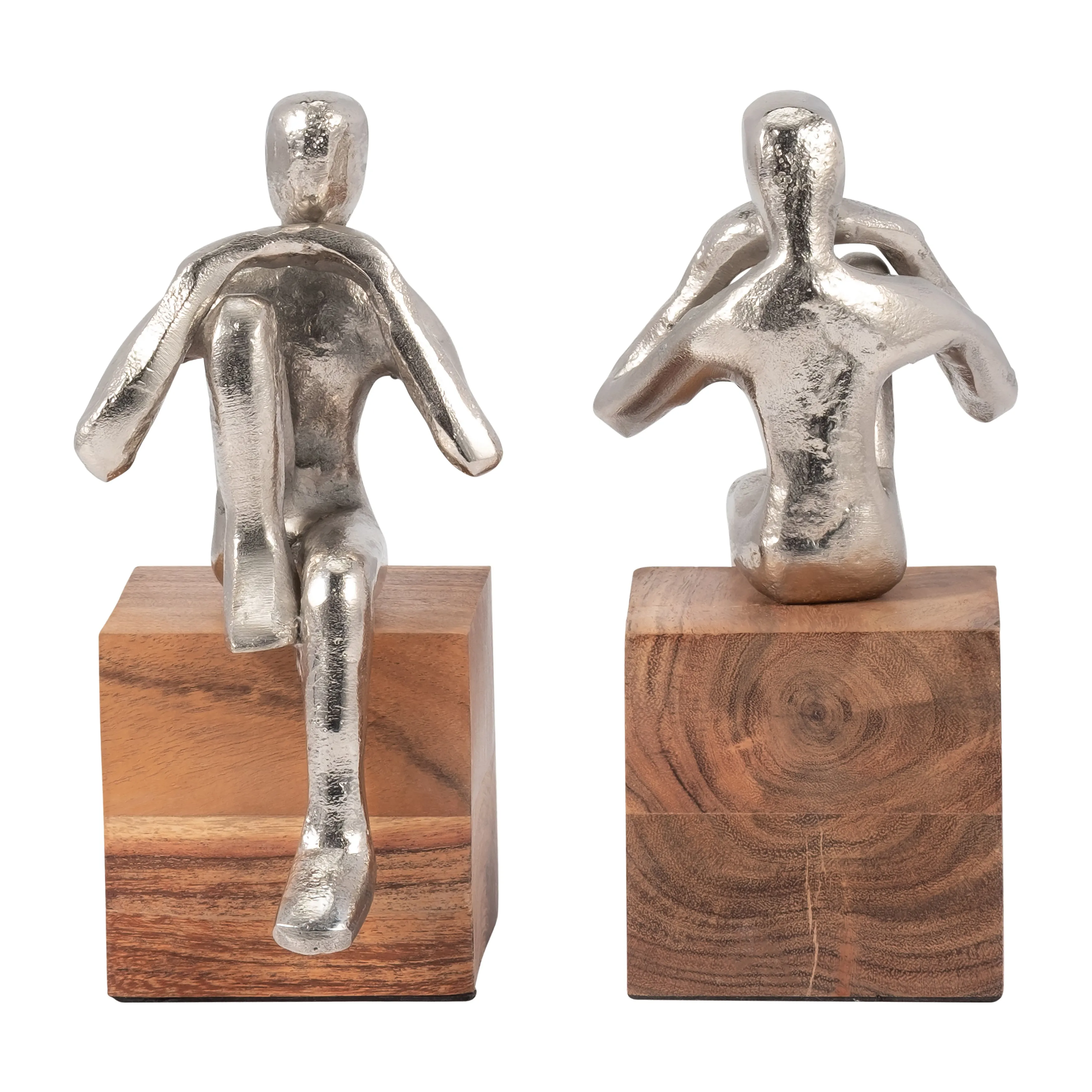 METAL, S/2 7" THINKING MAN BOOKEND WOOD BASE, SILV