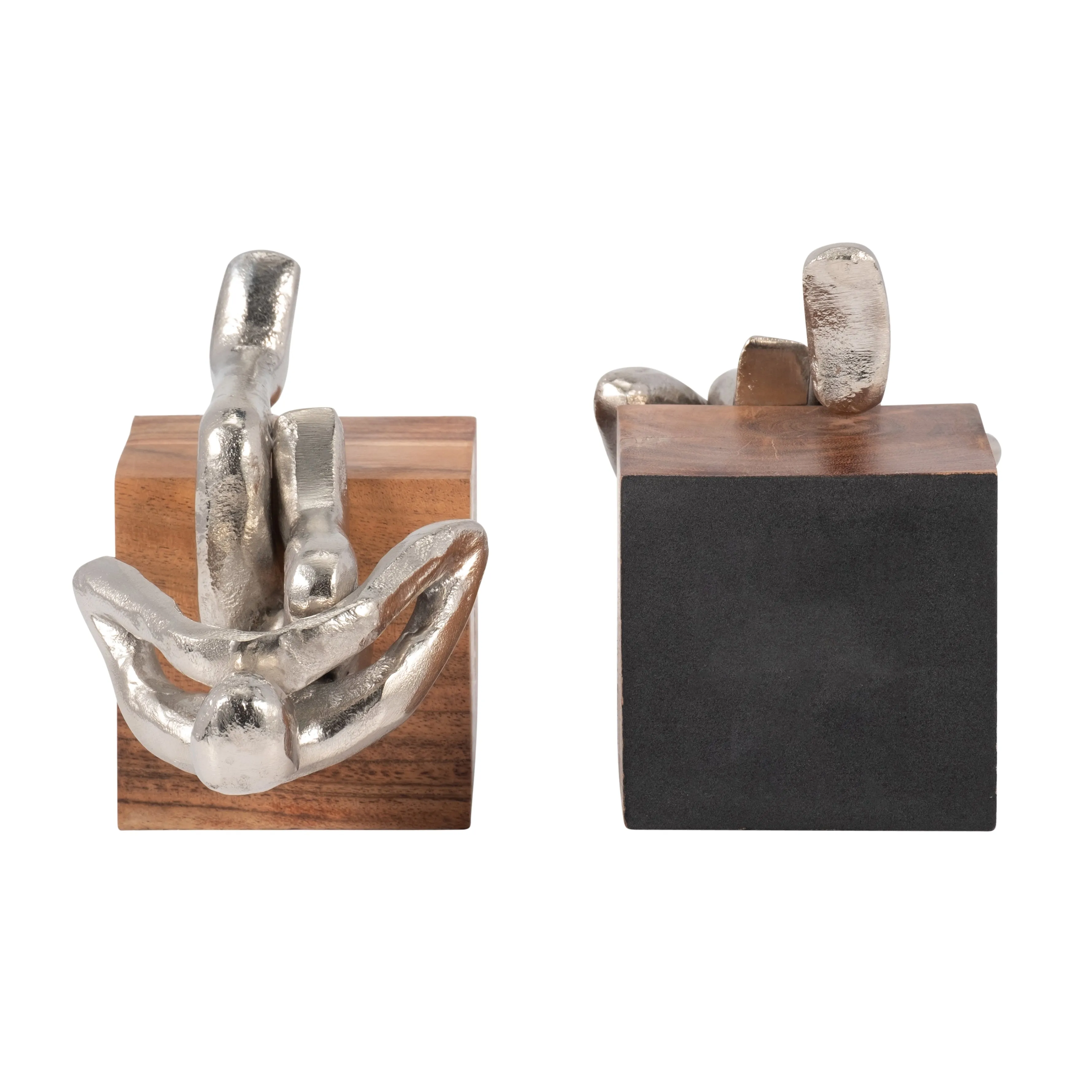 METAL, S/2 7" THINKING MAN BOOKEND WOOD BASE, SILV