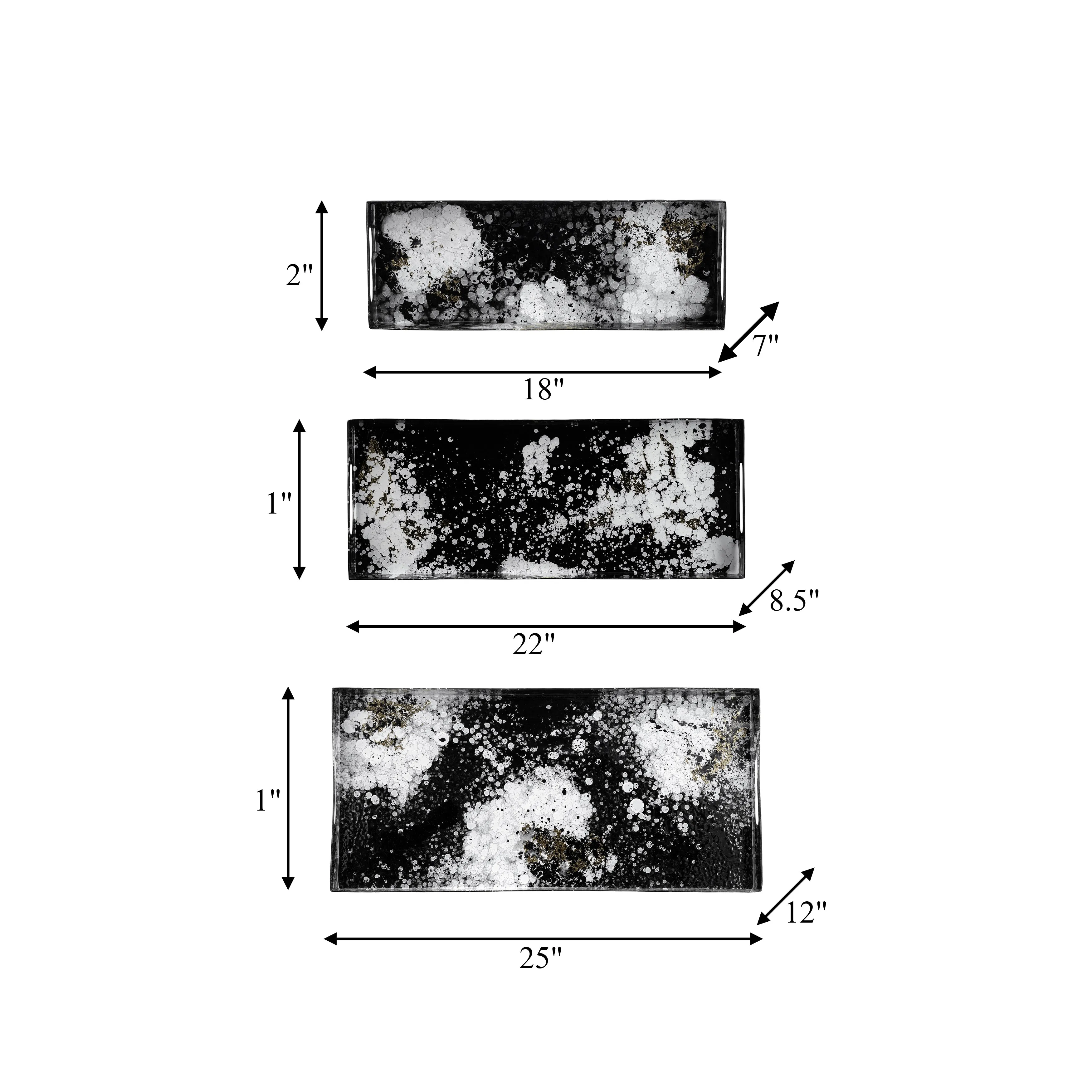 METAL, S/3 18/22/25" RECTANGULAR TRAYS, BLACK/WHIT