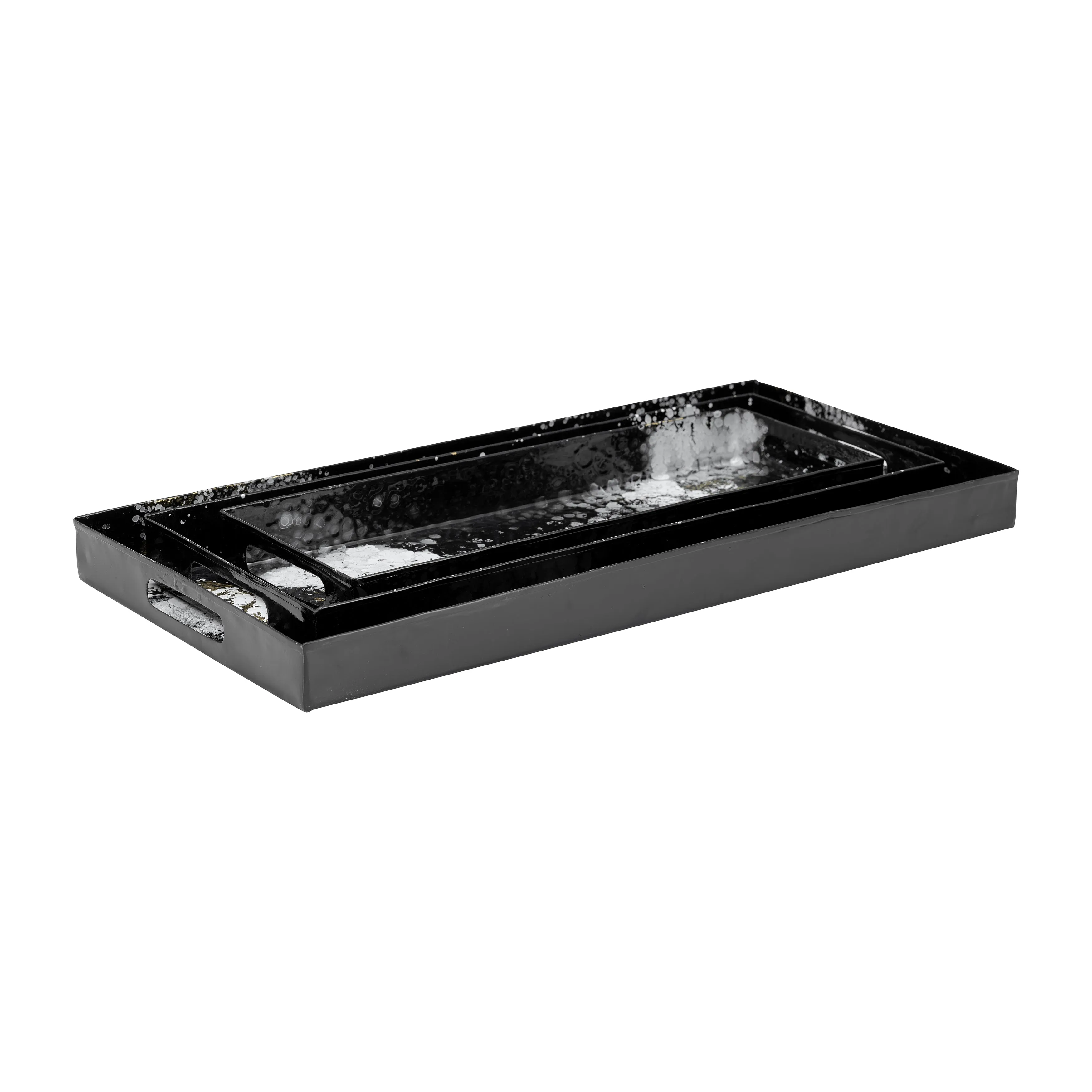 METAL, S/3 18/22/25" RECTANGULAR TRAYS, BLACK/WHIT
