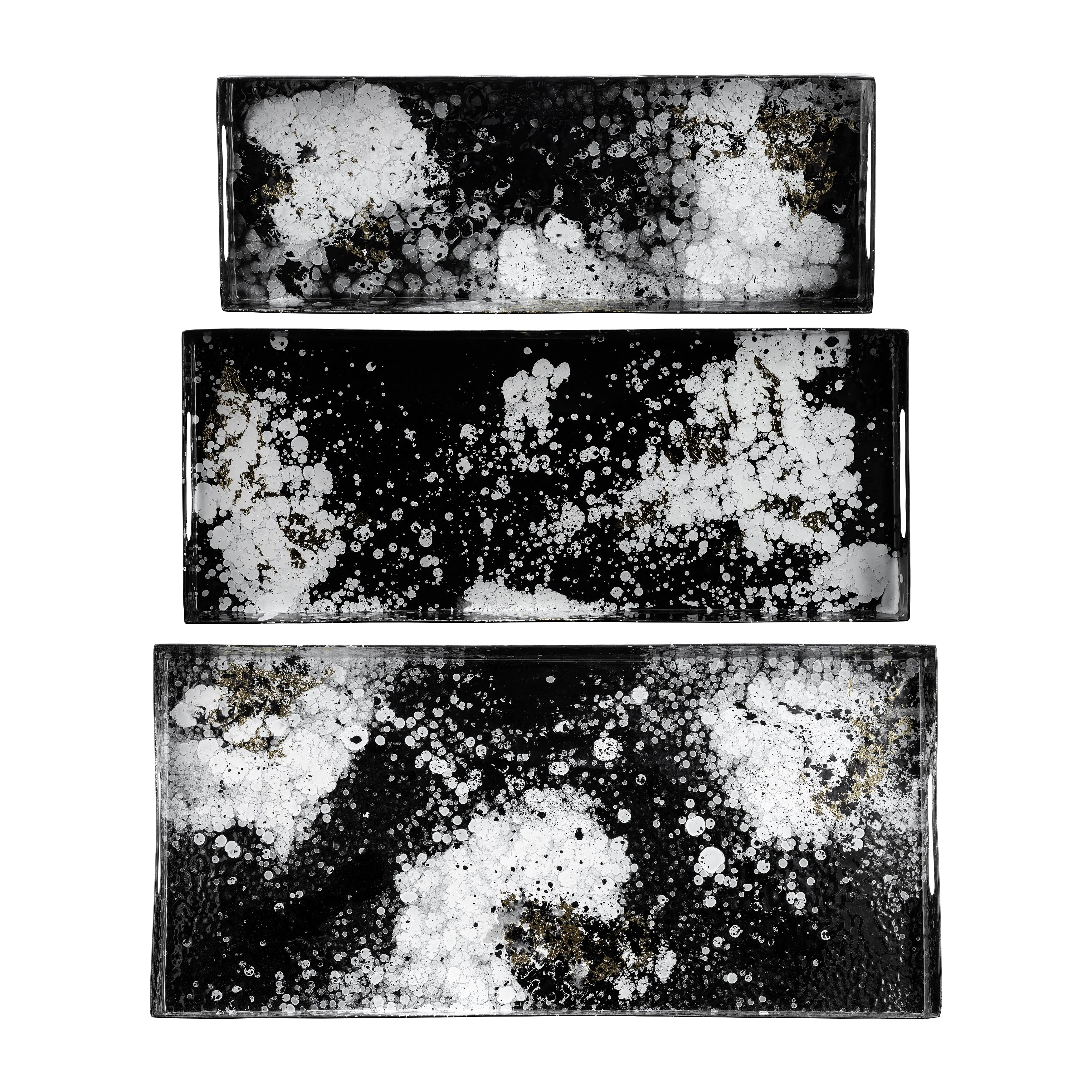 METAL, S/3 18/22/25" RECTANGULAR TRAYS, BLACK/WHIT