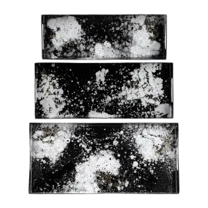 METAL, S/3 18/22/25" RECTANGULAR TRAYS, BLACK/WHIT
