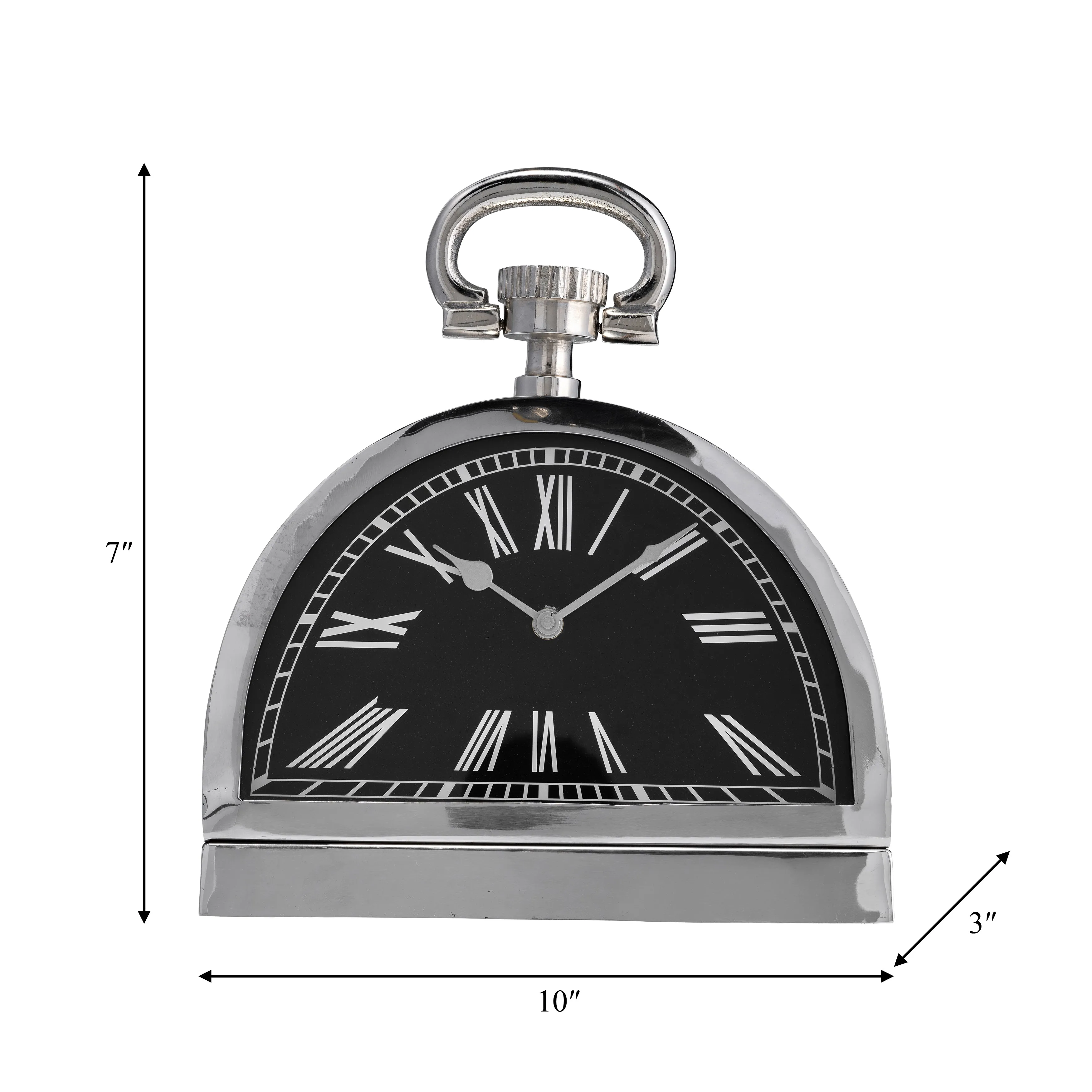 METAL,7"H,LEANING  TABLE-CLOCK W/HANDLE,NICKEL