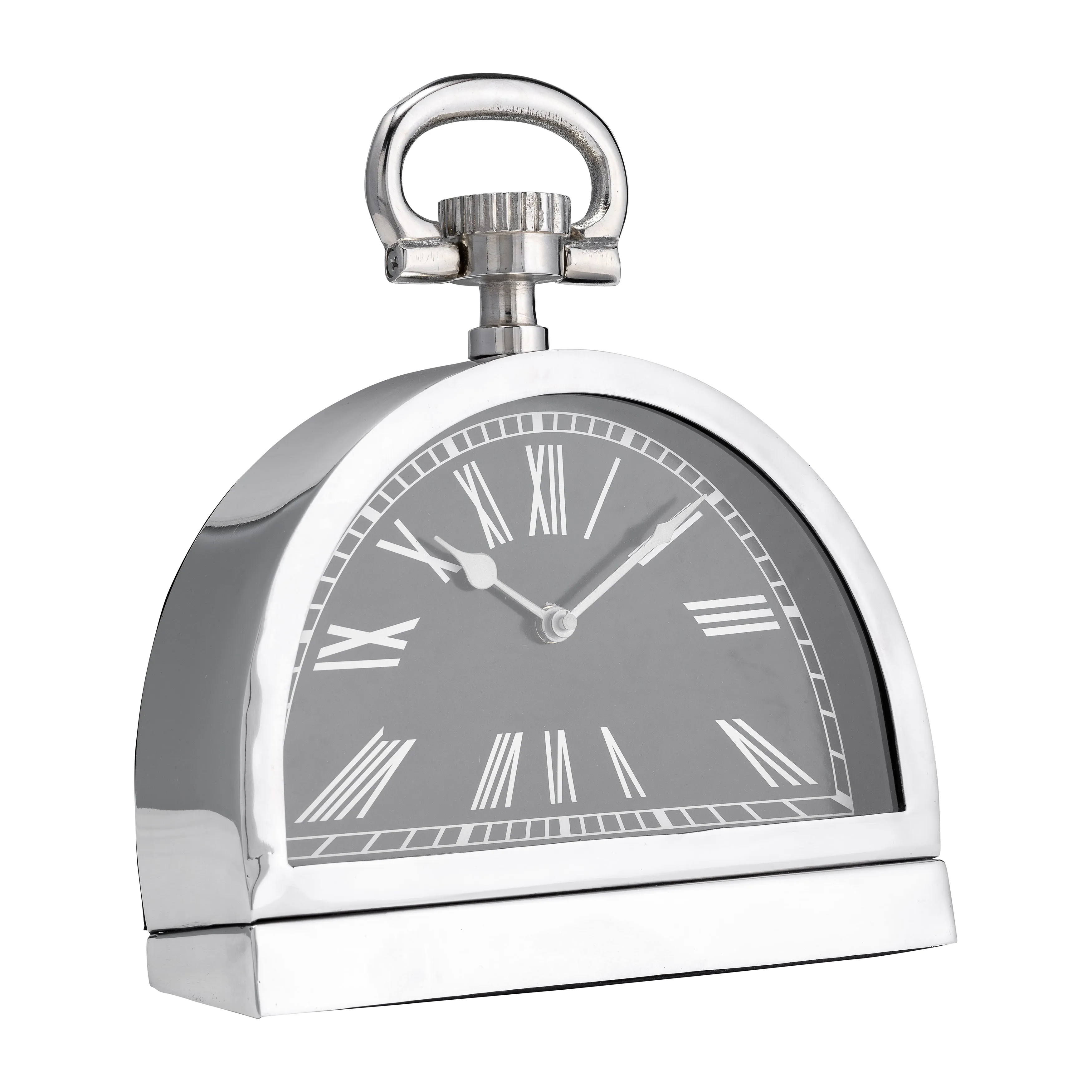 METAL,7"H,LEANING  TABLE-CLOCK W/HANDLE,NICKEL