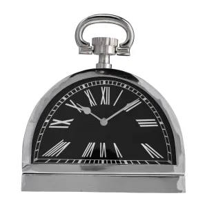 METAL,7"H,LEANING  TABLE-CLOCK W/HANDLE,NICKEL