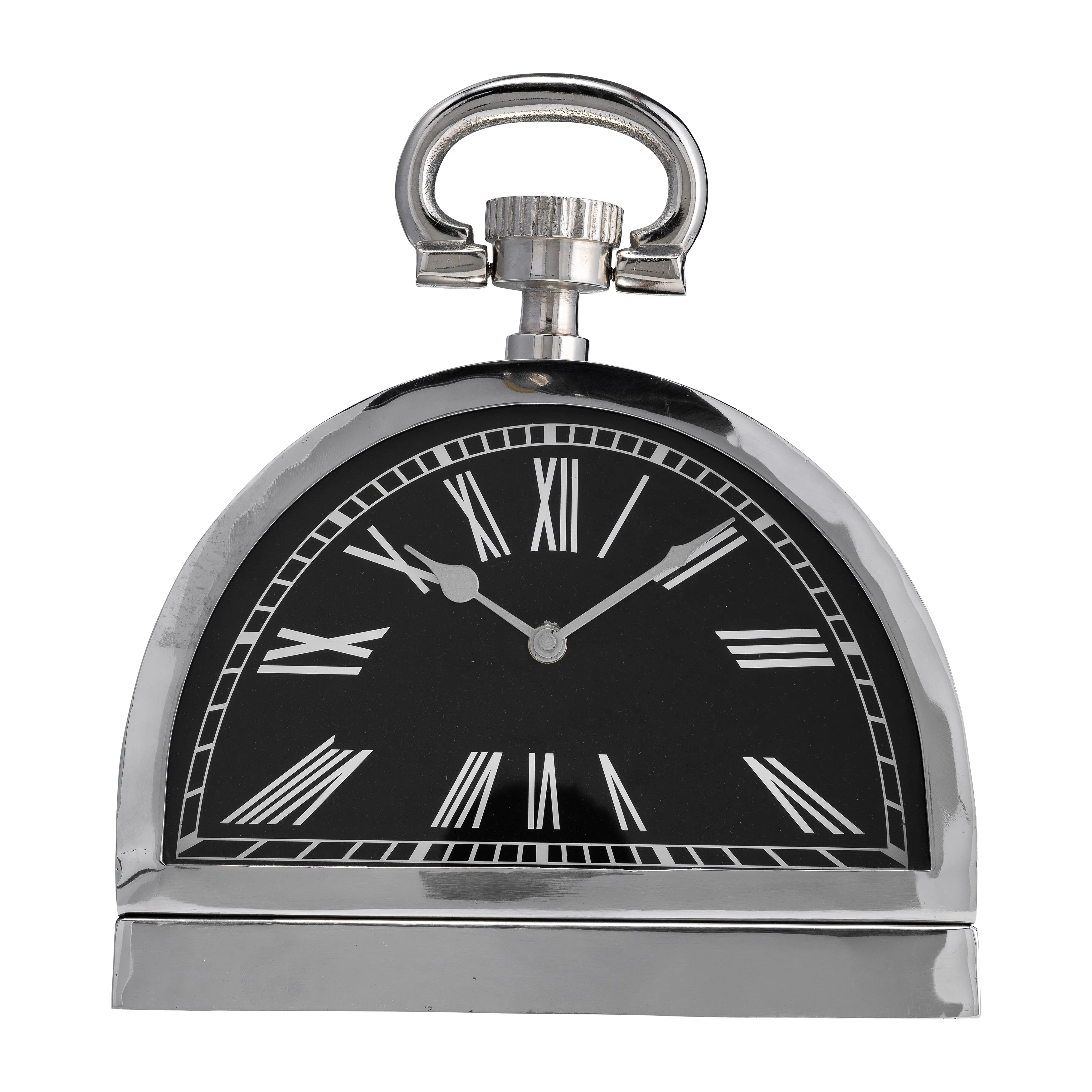 METAL,7"H,LEANING  TABLE-CLOCK W/HANDLE,NICKEL