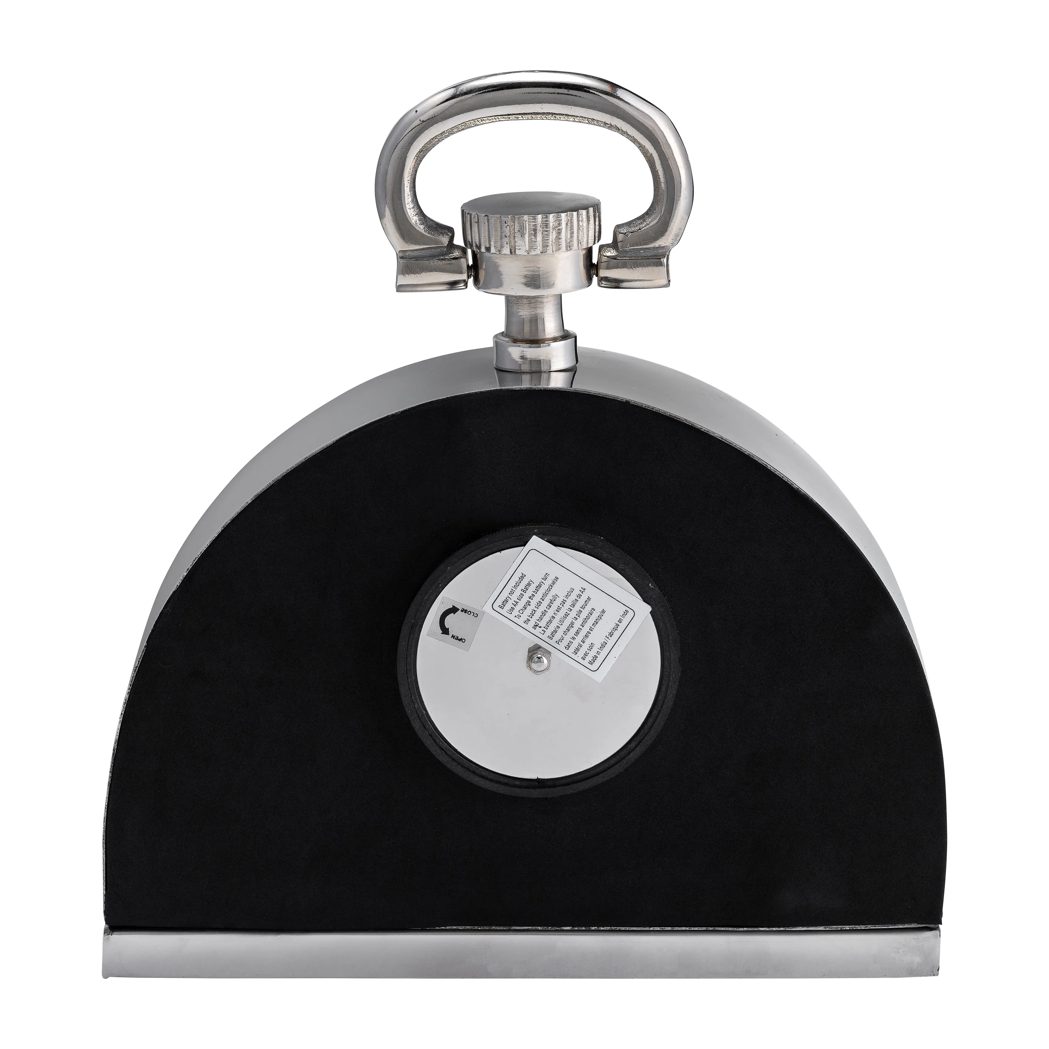 METAL,7"H,LEANING  TABLE-CLOCK W/HANDLE,NICKEL