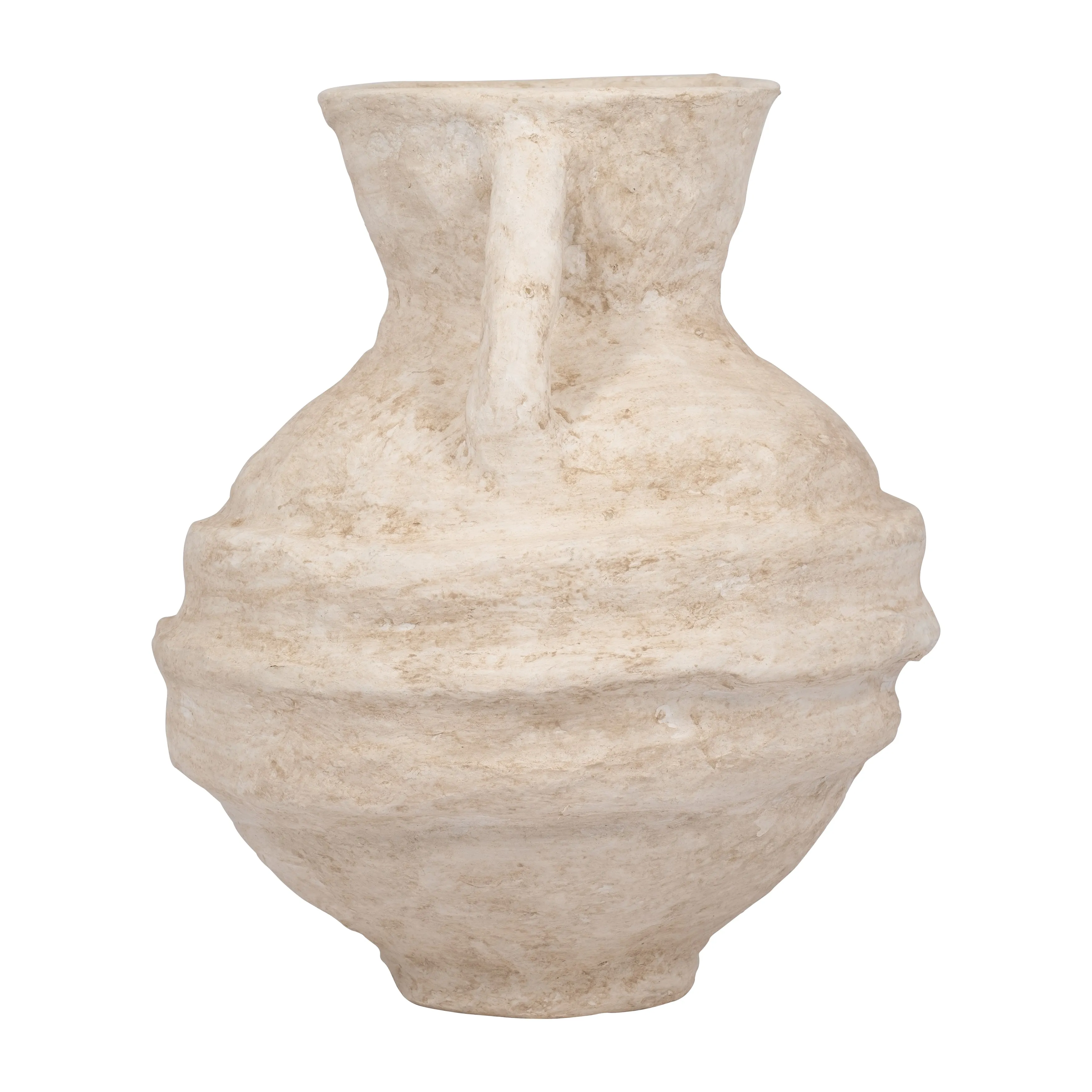 PAPER MACHE, 15" VASE WITH HANDLES, WHITE