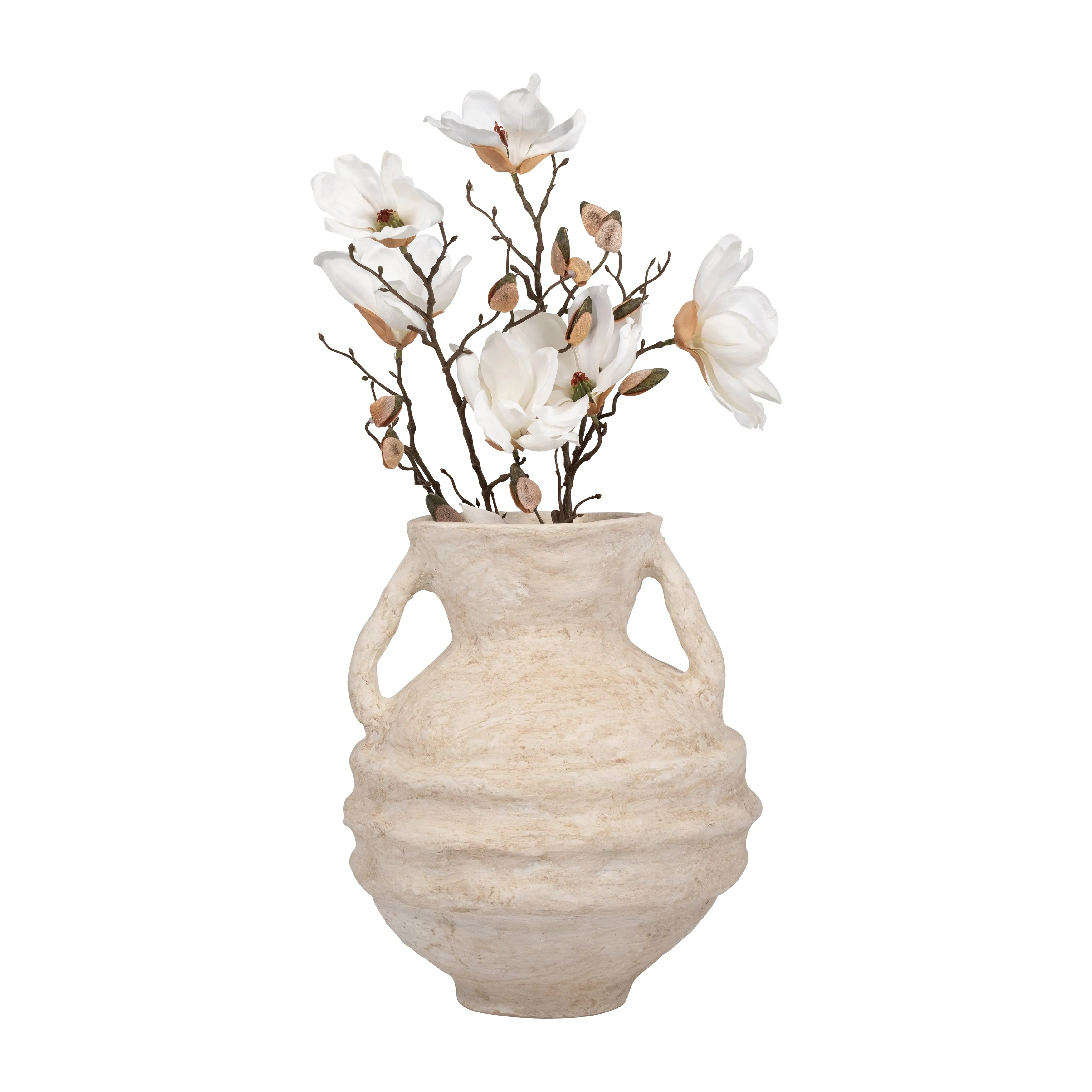 PAPER MACHE, 15" VASE WITH HANDLES, WHITE