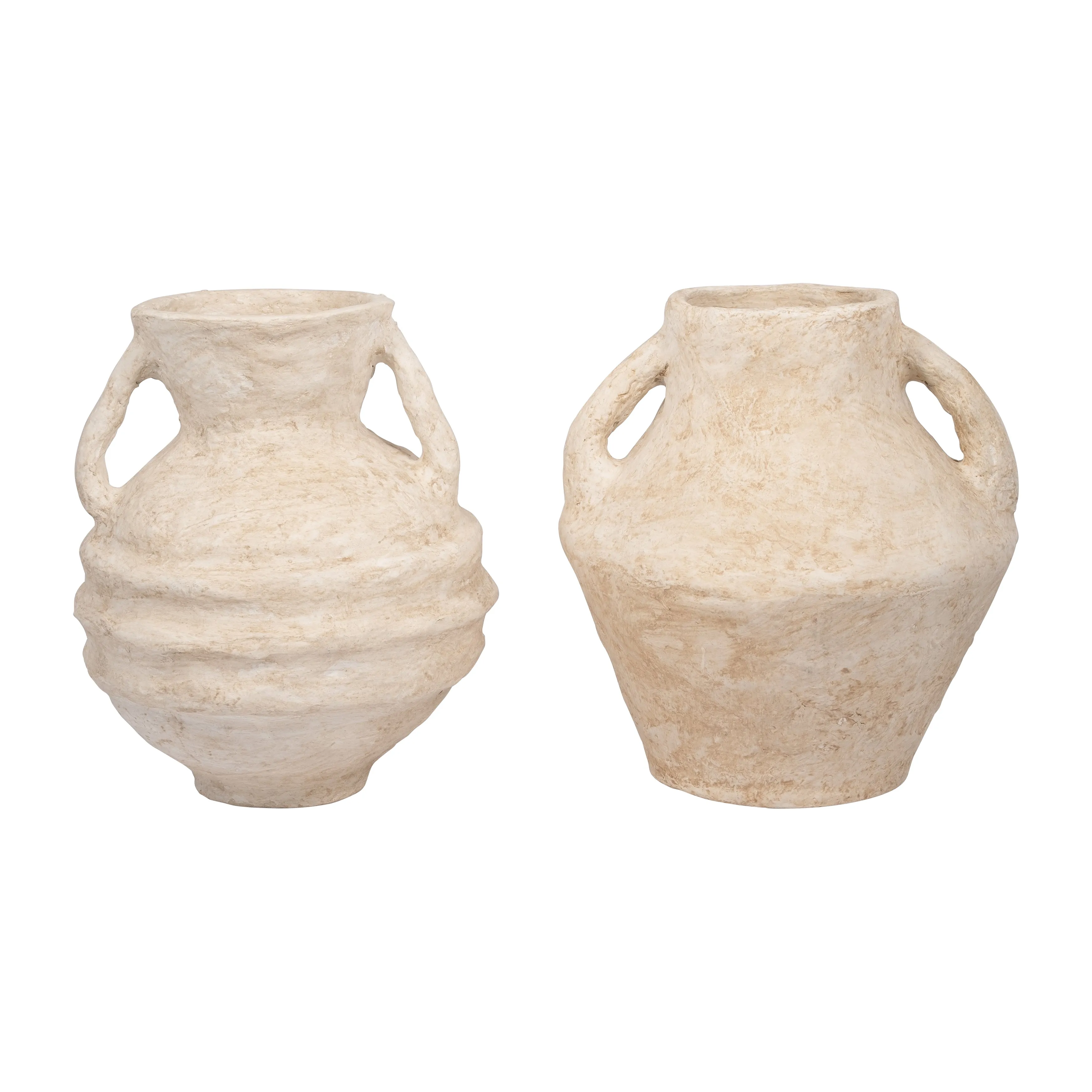 PAPER MACHE, 15" VASE WITH HANDLES, WHITE