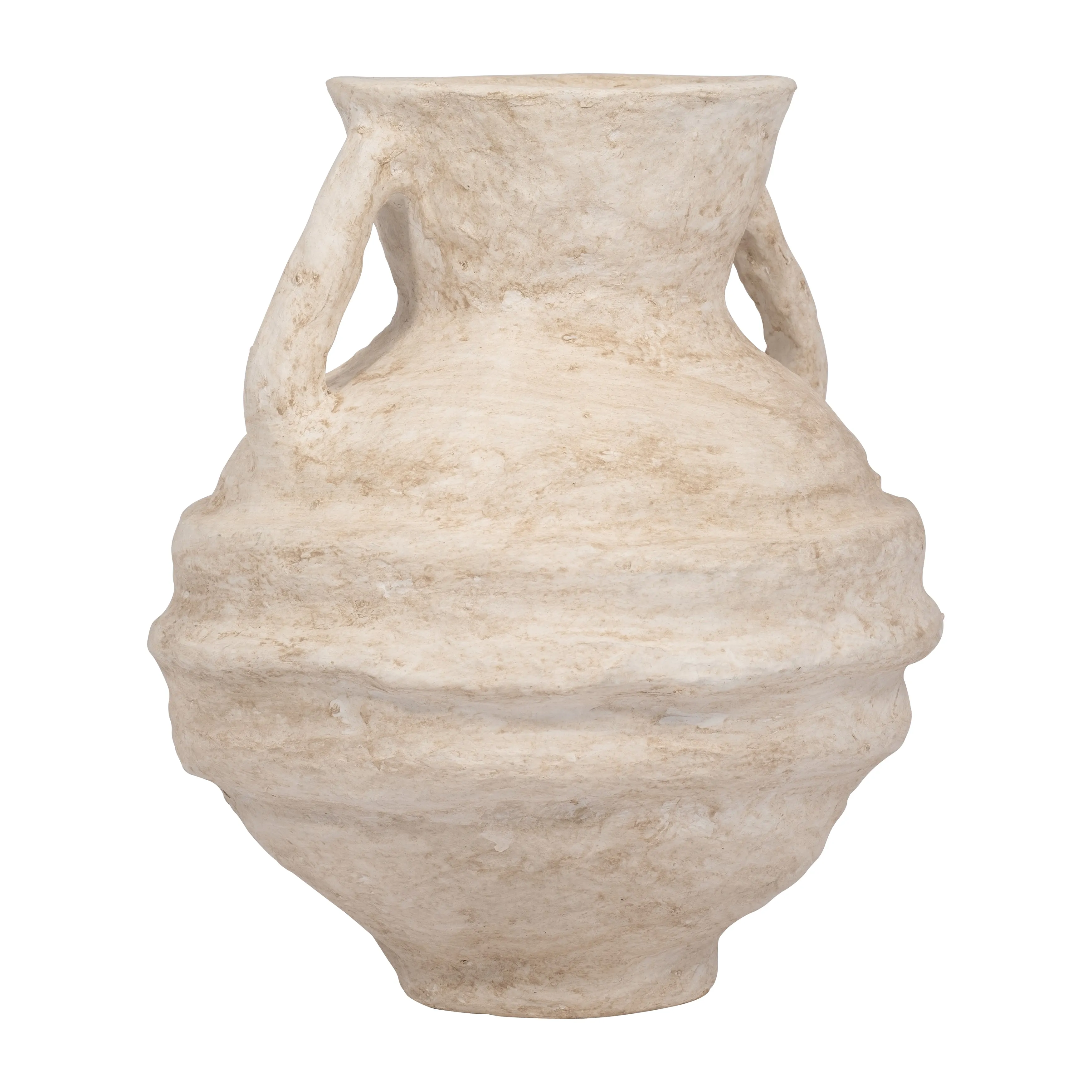 PAPER MACHE, 15" VASE WITH HANDLES, WHITE