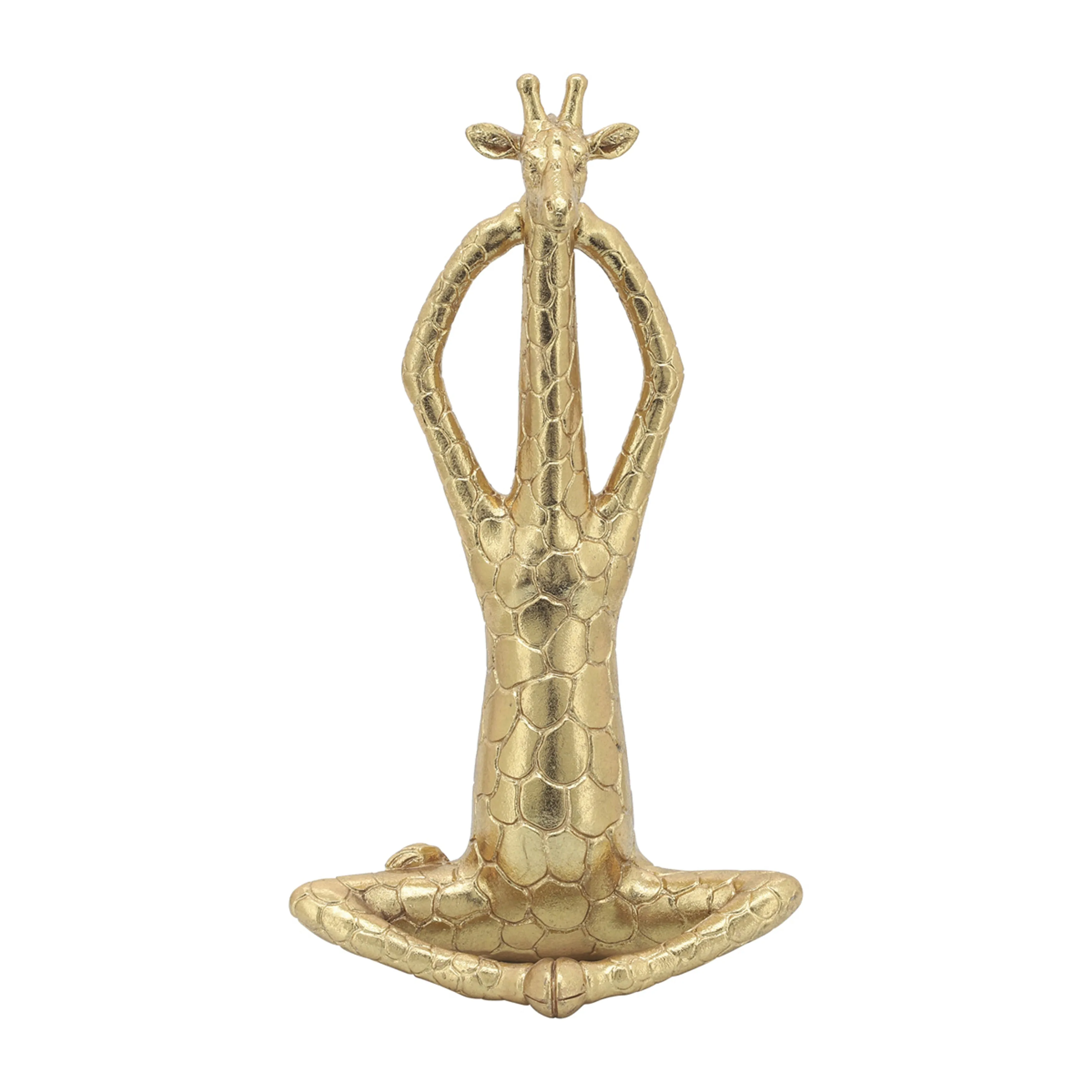 POLYRESIN,S/3,12"H, YOGA GIRAFFE, GOLD