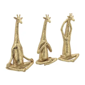 POLYRESIN,S/3,12"H, YOGA GIRAFFE, GOLD
