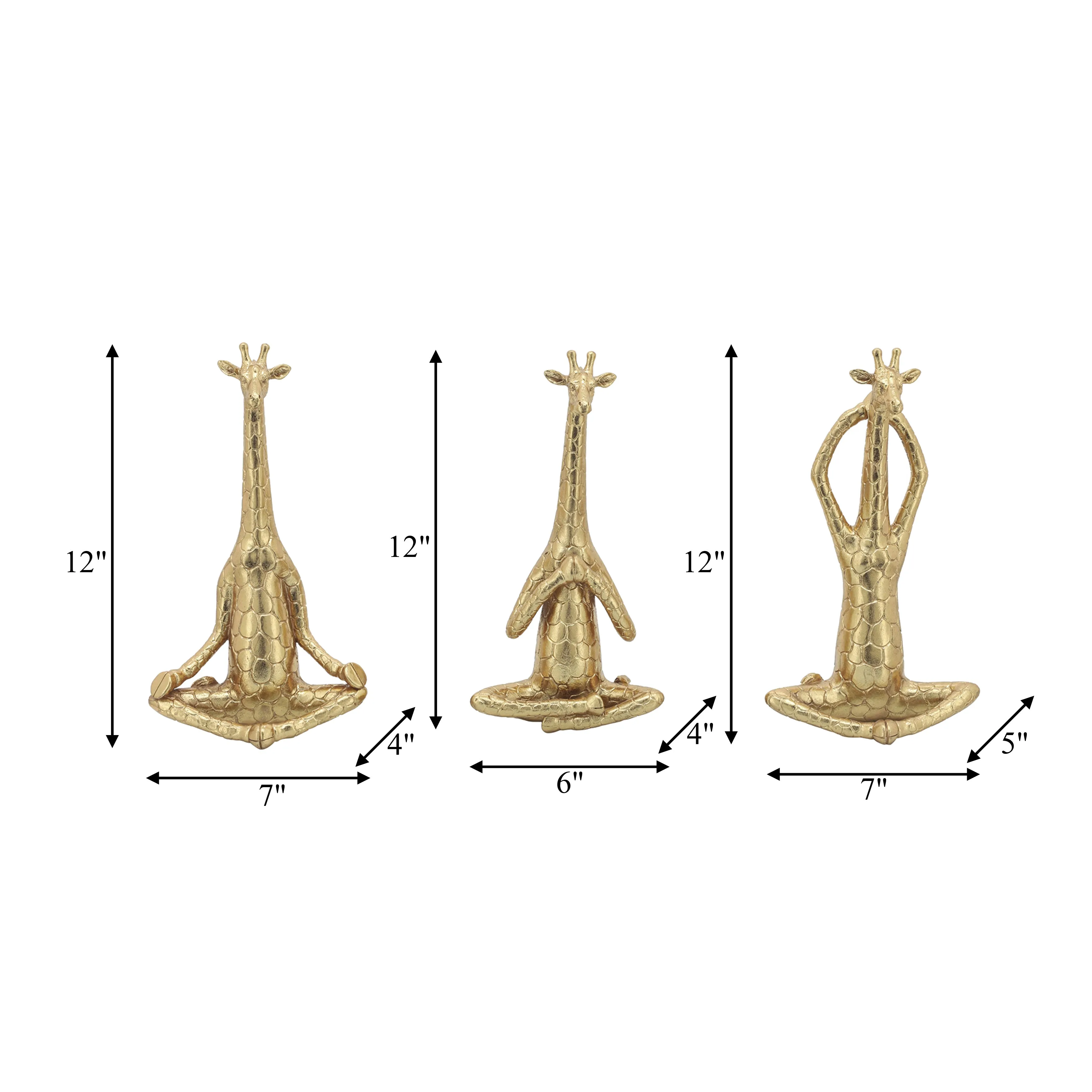 POLYRESIN,S/3,12"H, YOGA GIRAFFE, GOLD