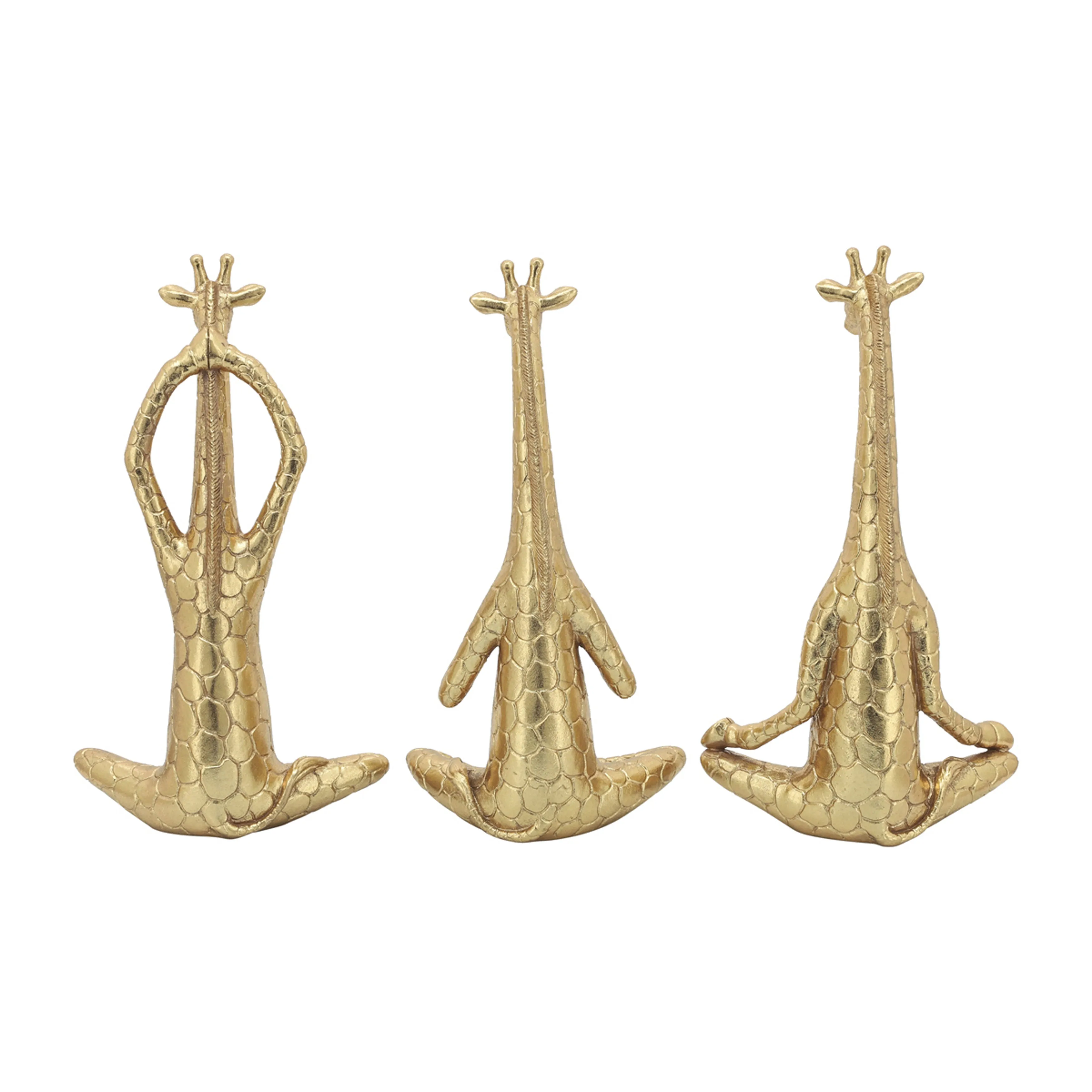 POLYRESIN,S/3,12"H, YOGA GIRAFFE, GOLD