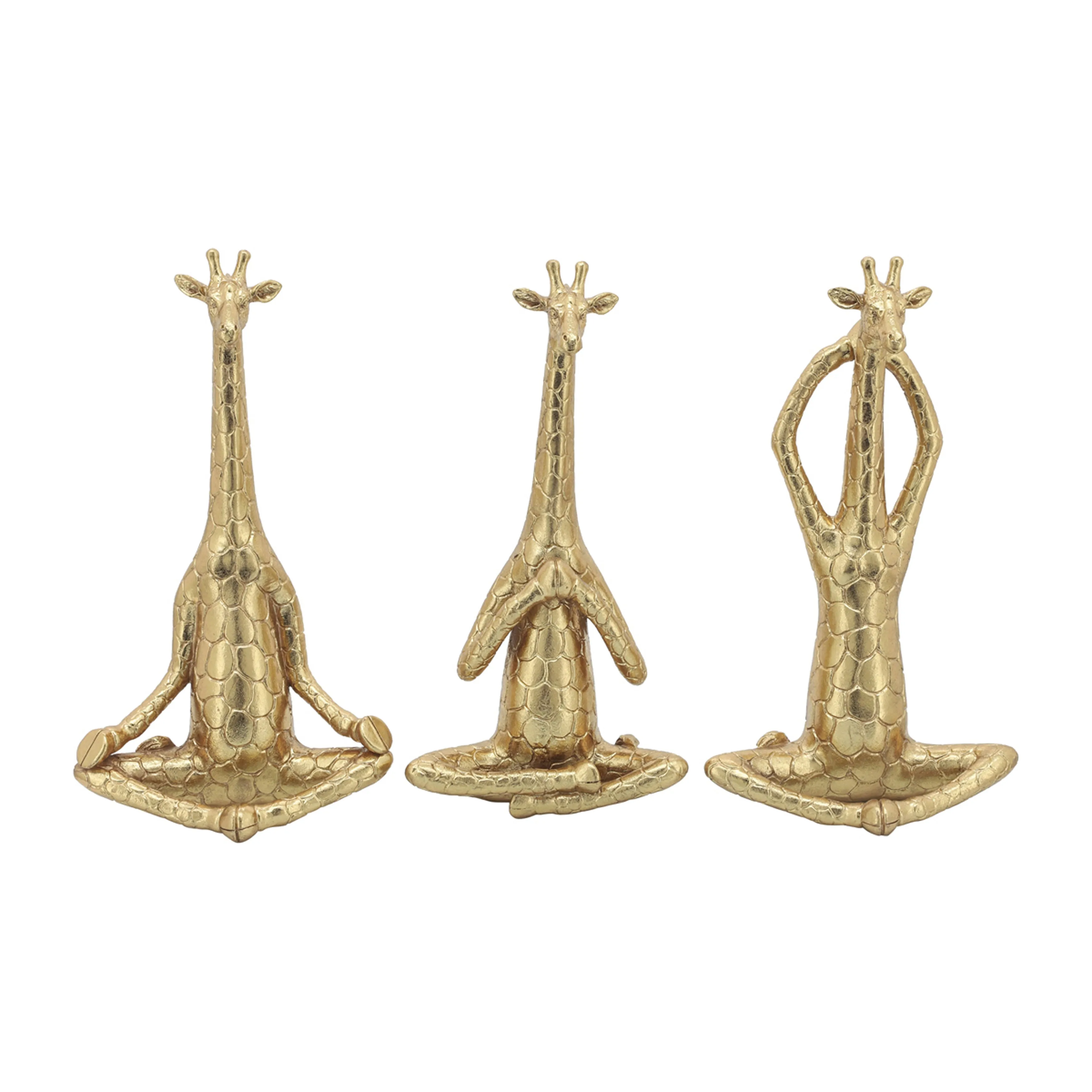 POLYRESIN,S/3,12"H, YOGA GIRAFFE, GOLD