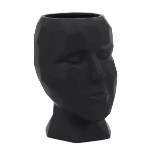 PORCELAIN, 6" DIA FACE VASE, BLACK
