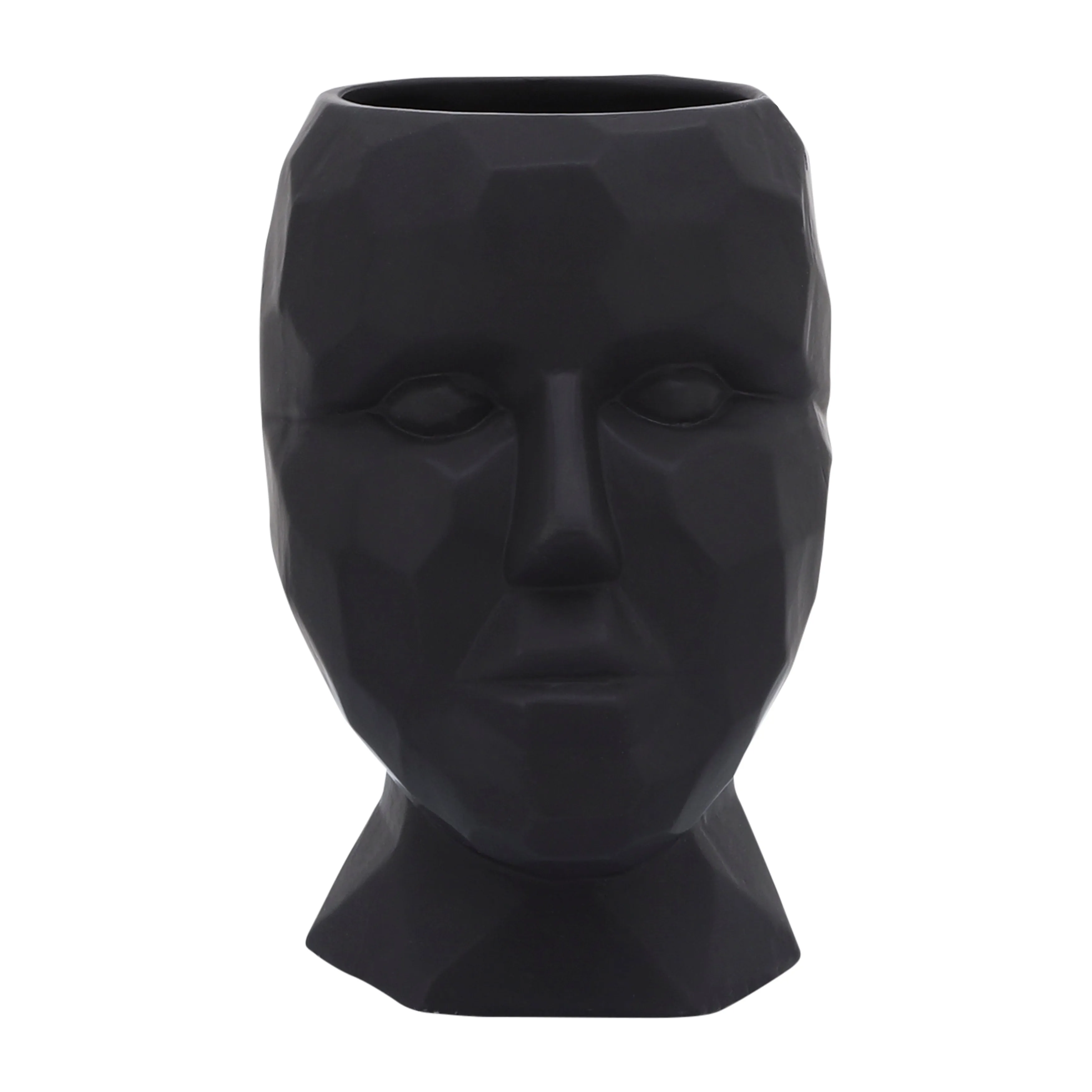 PORCELAIN, 6" DIA FACE VASE, BLACK