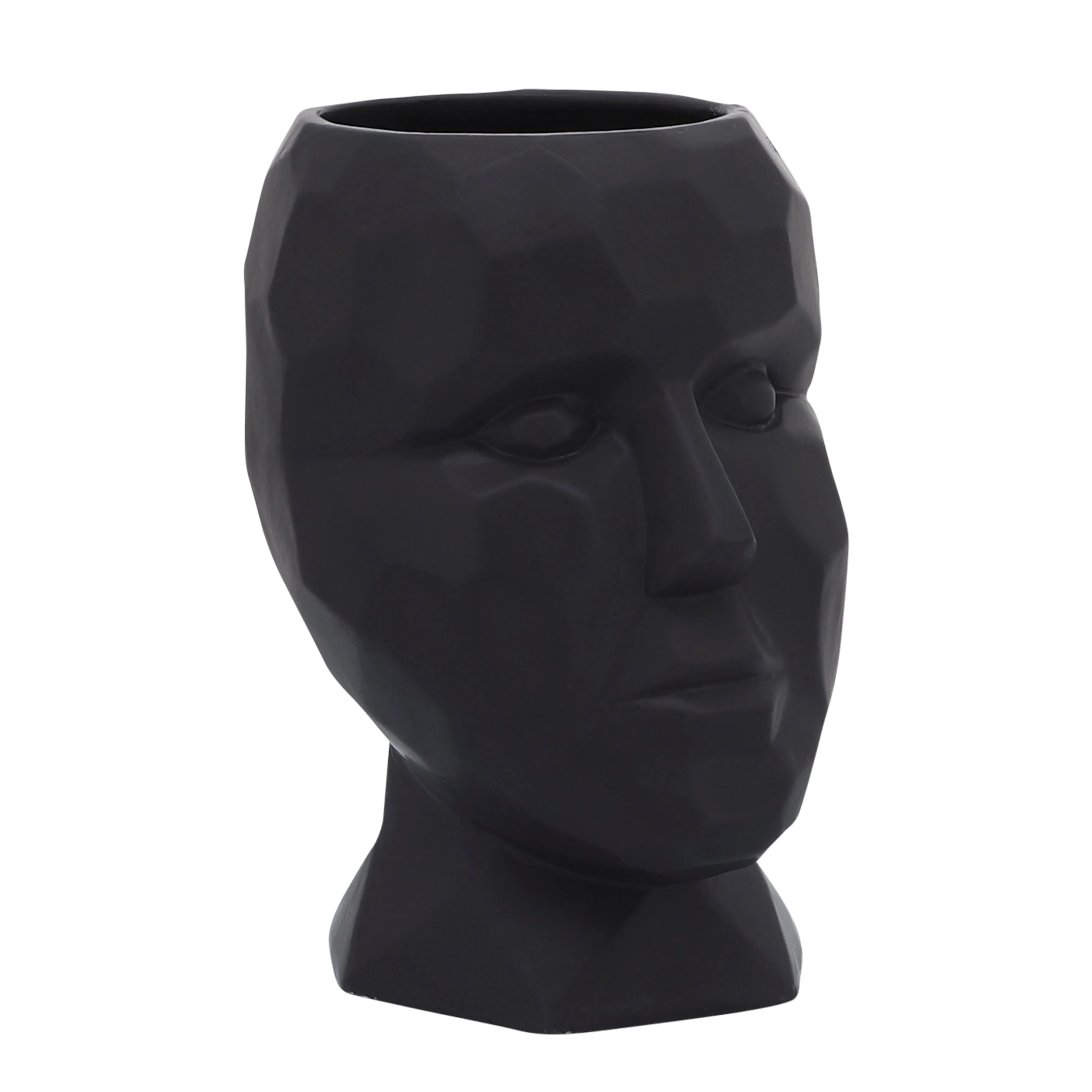 PORCELAIN, 6" DIA FACE VASE, BLACK