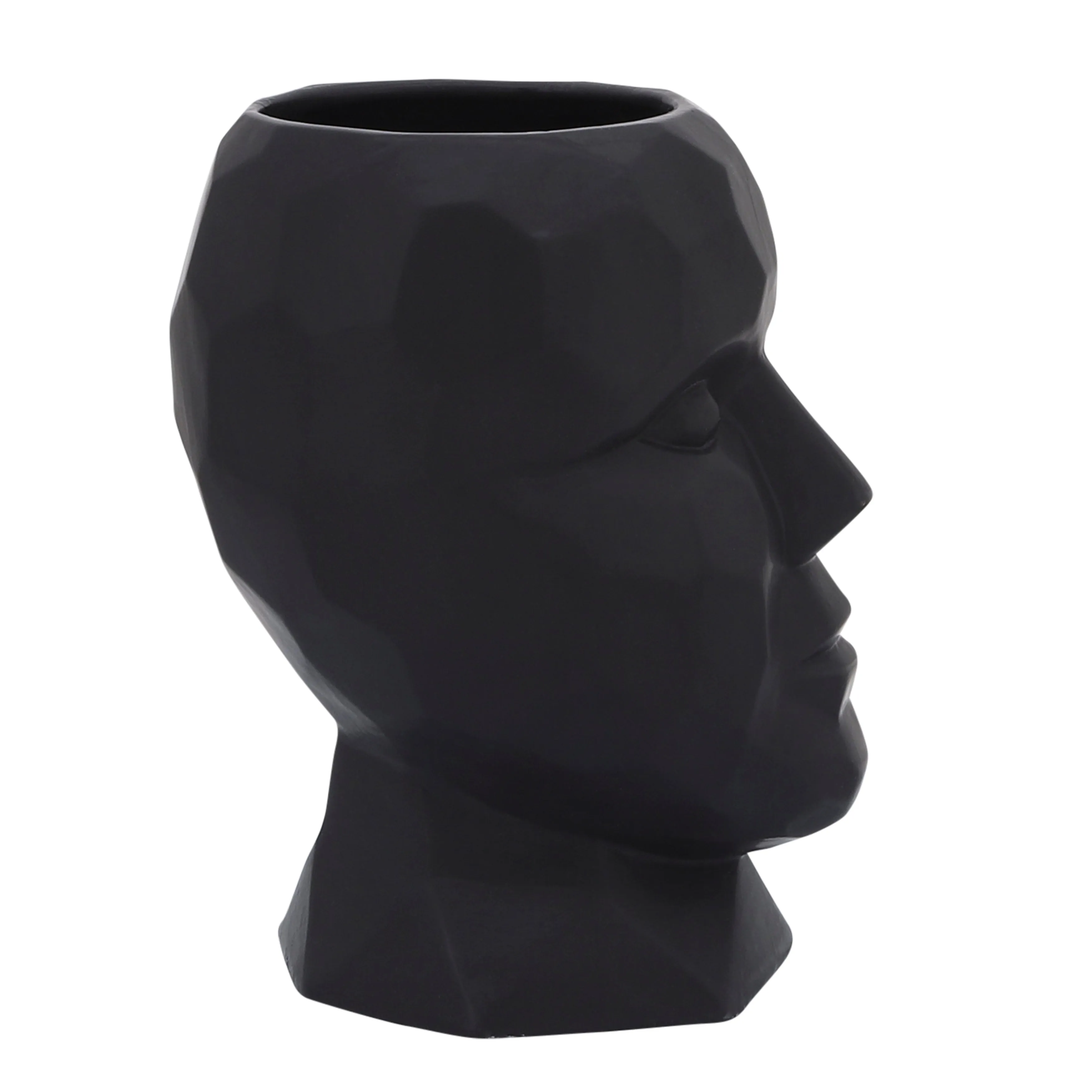 PORCELAIN, 6" DIA FACE VASE, BLACK