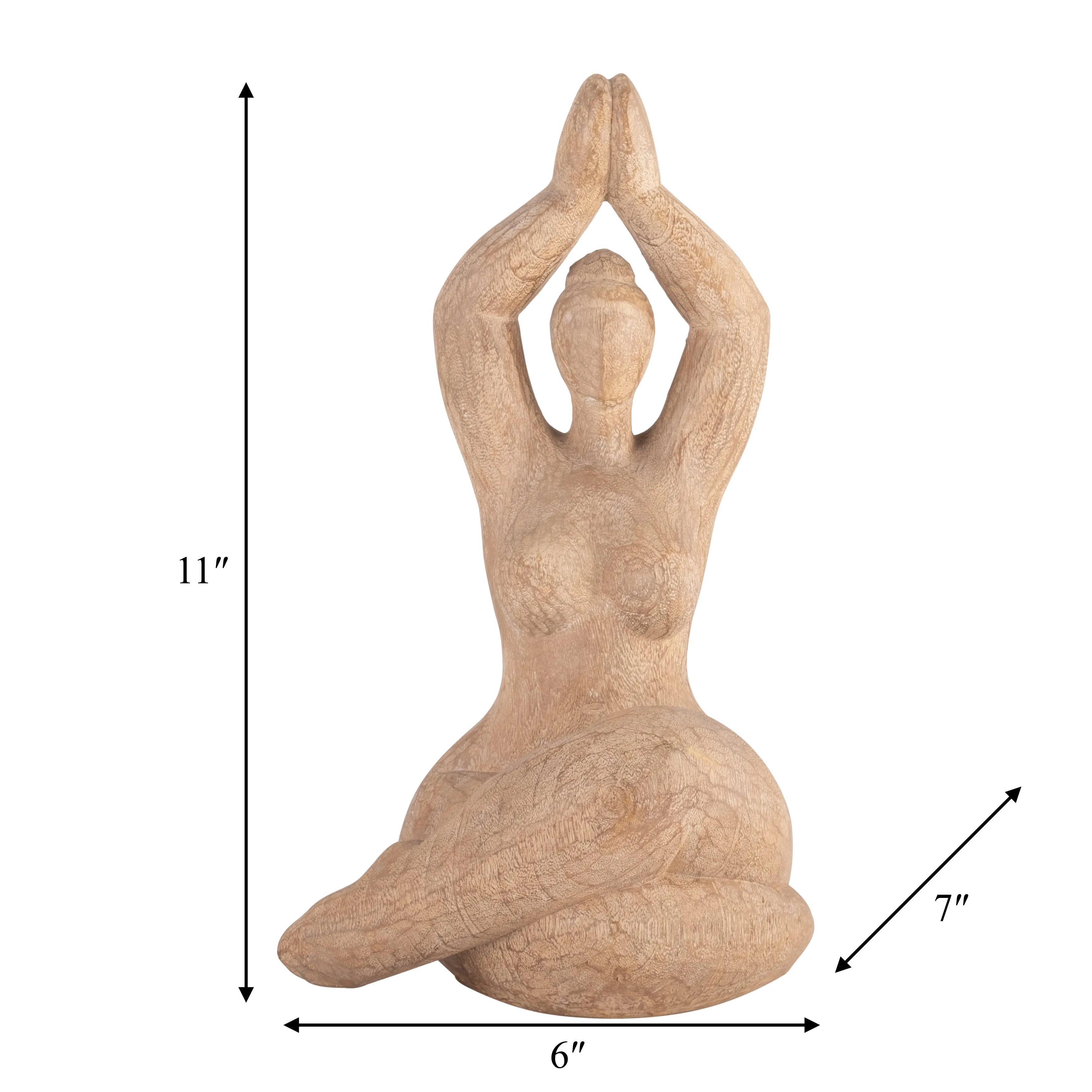 RESIN 11" NAMASTE FEMALE YOGA FIGURINE, BROWN