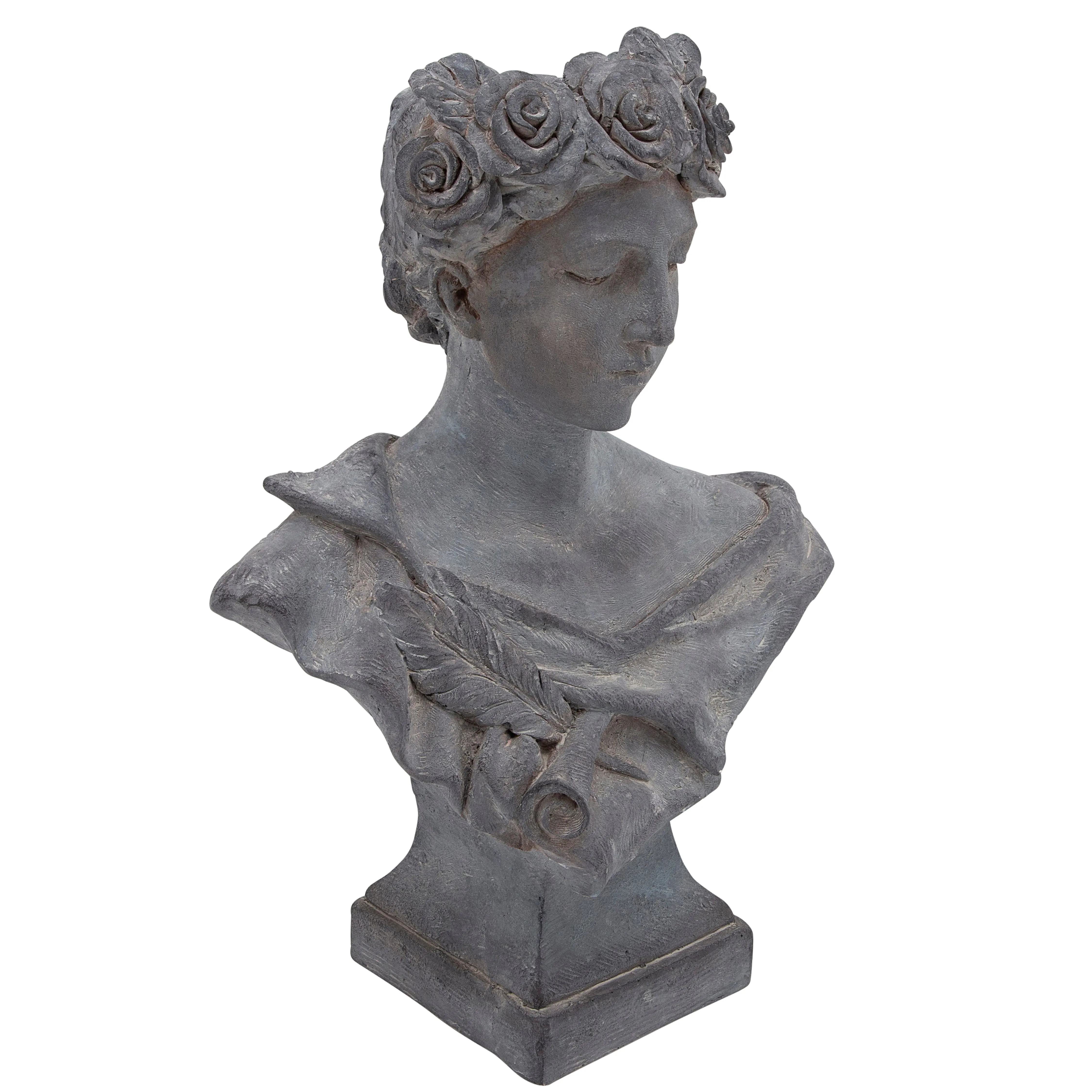 RESIN, 21"H LADY W/ ROSES, GRAY