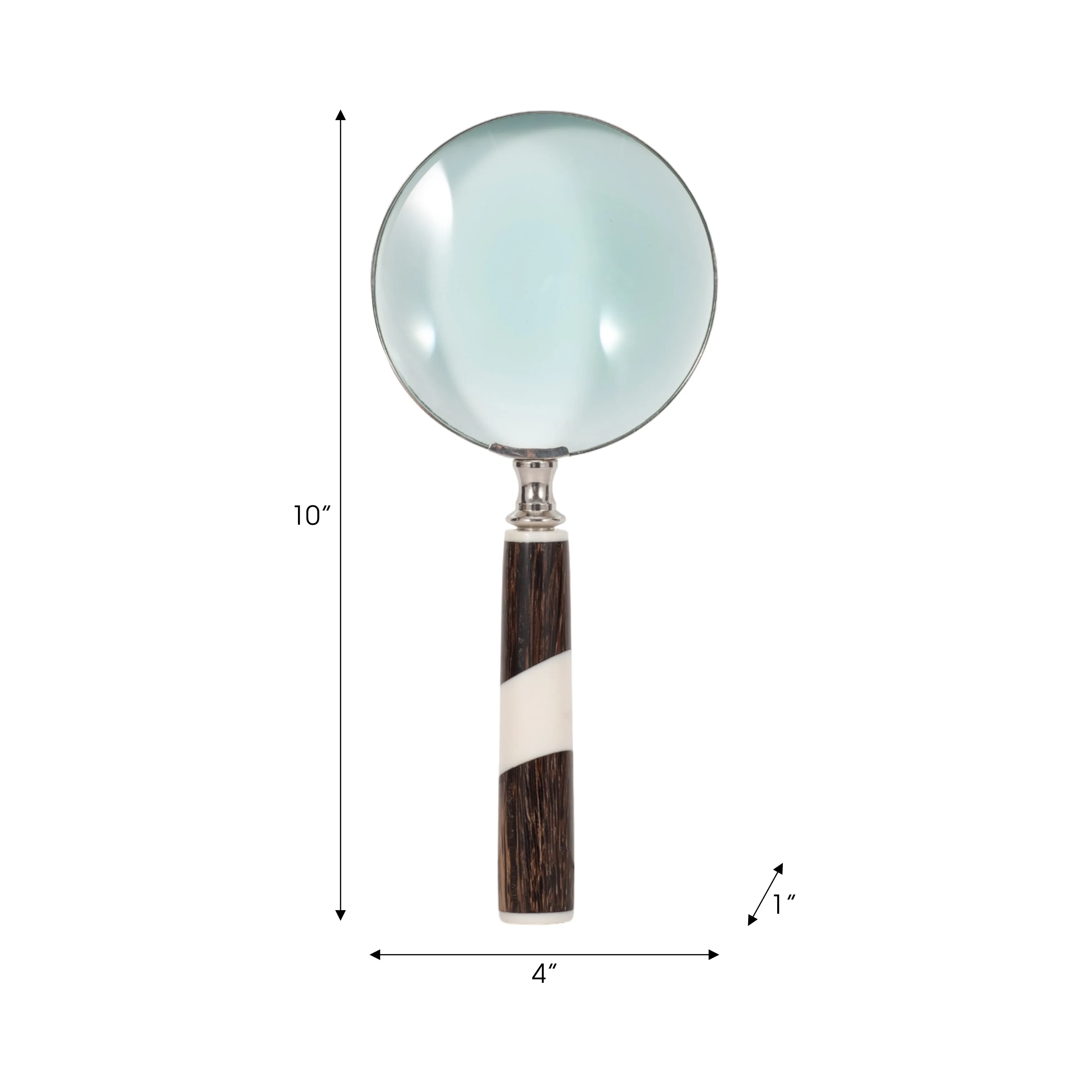 RESIN, 4" 2-TONE MAGNIFYING GLASS, BLACK/WHITE