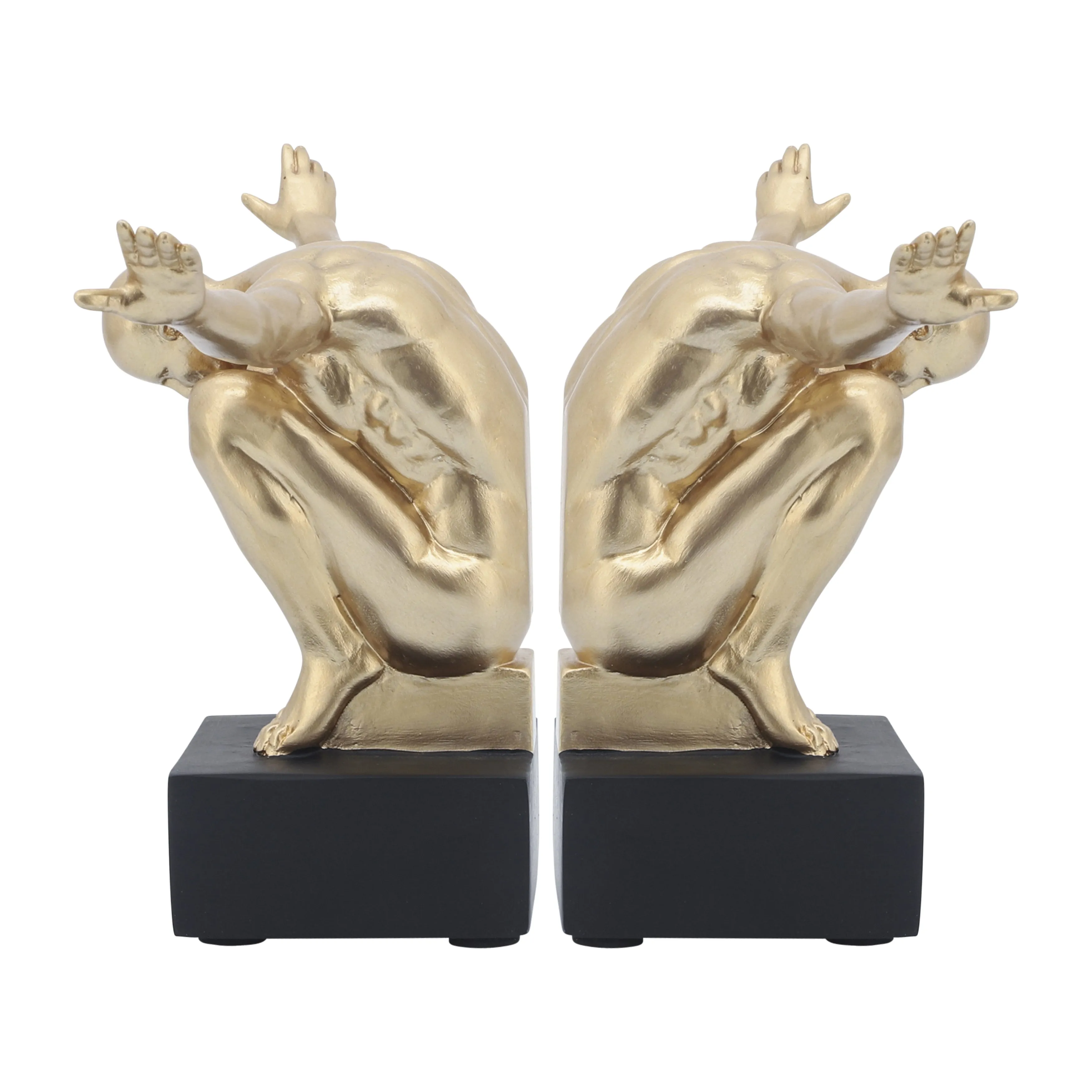 RESIN, S/2, 6''H,  MAN SCULPTURE BOOKEND, GOLD