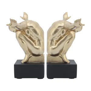 RESIN, S/2, 6''H,  MAN SCULPTURE BOOKEND, GOLD