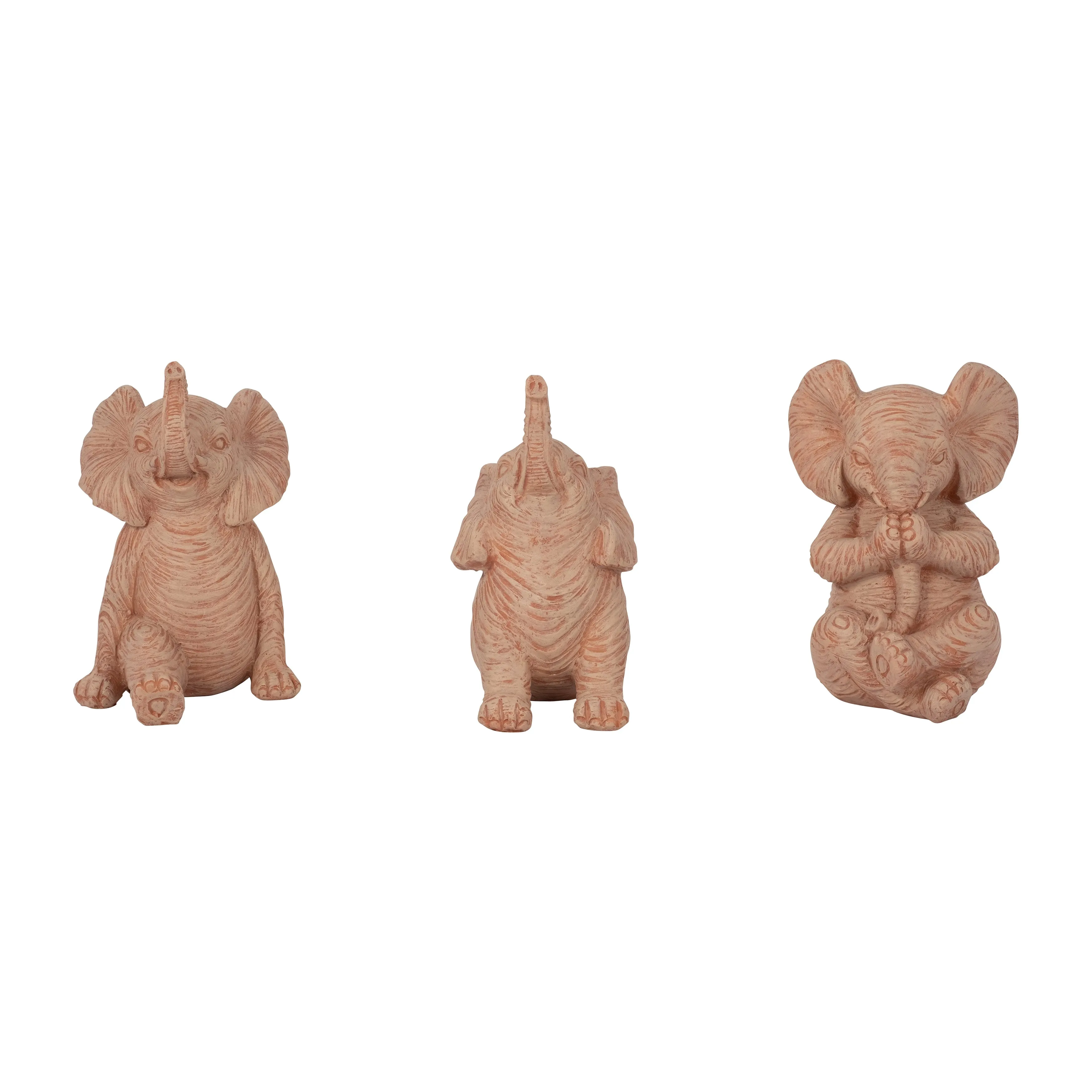 RESIN, S/3 6" STONE LOOK YOGA ELEPHANT, NATURAL